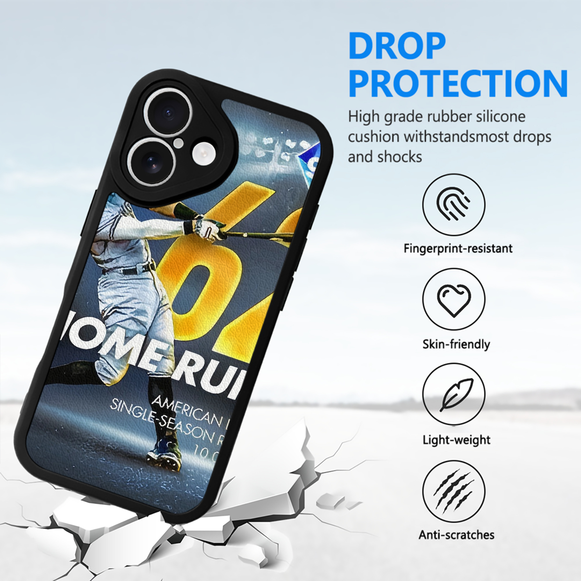 Aaron Judge 62nd Home Run Milestone IPhone 16 Silicone Leather Case – UV Print, Lambskin Texture – Perfect Fit, Wireless Charging Compatible, Scratch Resistant, Precise Cutouts – Stylish Protection For IPhone 16