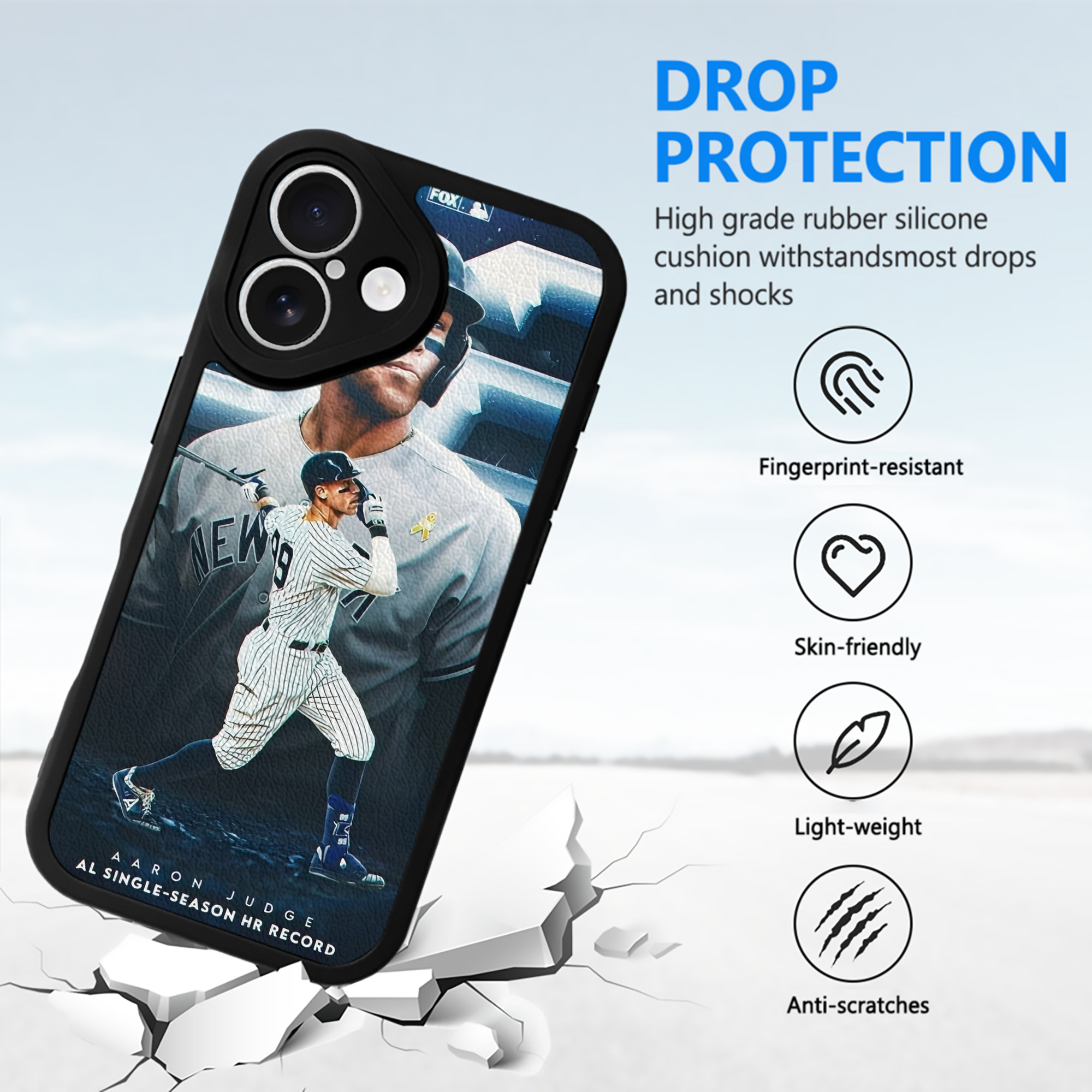 Aaron Judge AL Single Season 62  Home Run Record IPhone 16 Silicone Leather Case – UV Print, Lambskin Texture – Perfect Fit, Wireless Charging Compatible, Scratch Resistant, Precise Cutouts – Stylish Protection For IPhone 16