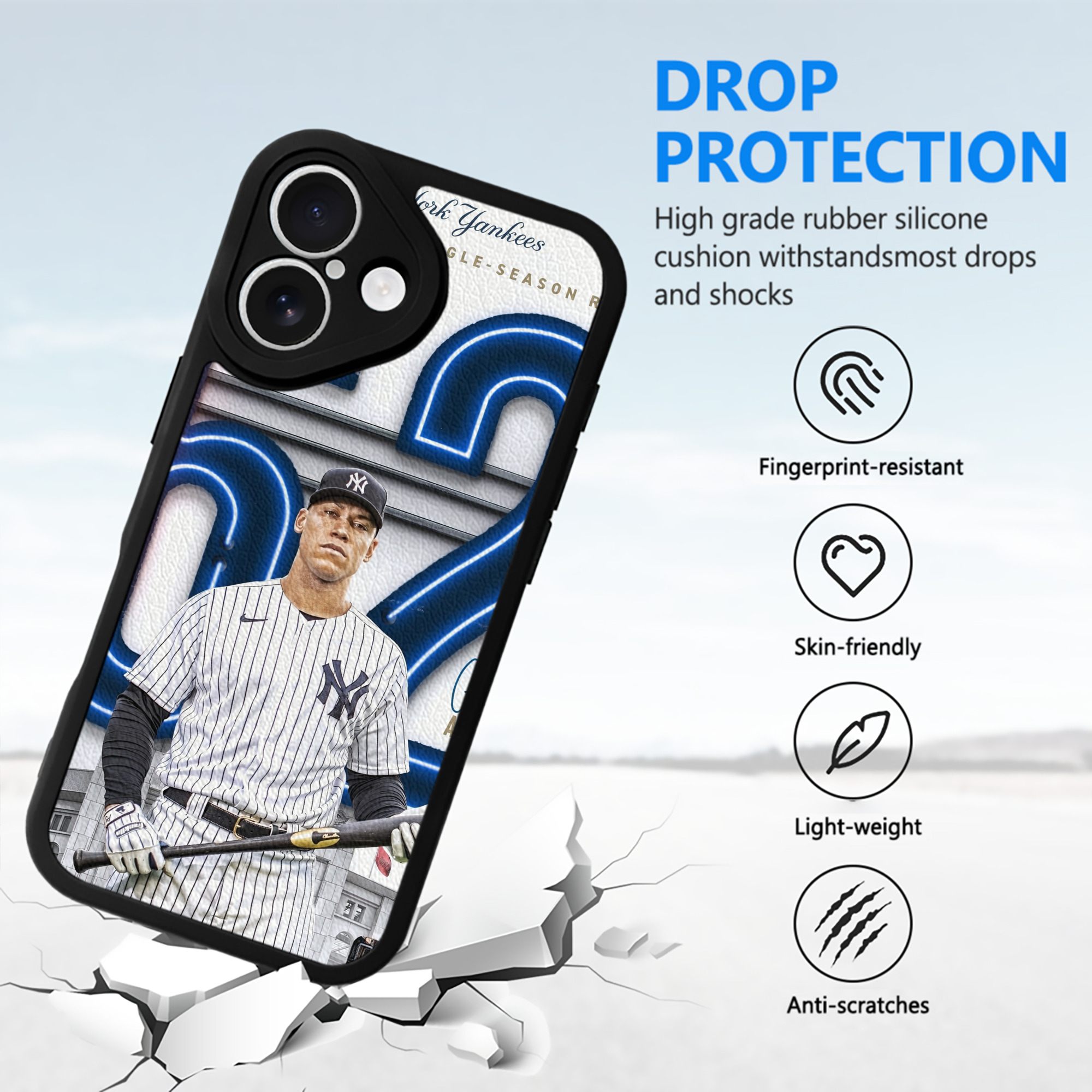 Aaron Judge AL Single Season 62  Home Run Record IPhone 16 Silicone Leather Case – UV Print, Lambskin Texture – Perfect Fit, Wireless Charging Compatible, Scratch Resistant, Precise Cutouts – Stylish Protection For IPhone 16