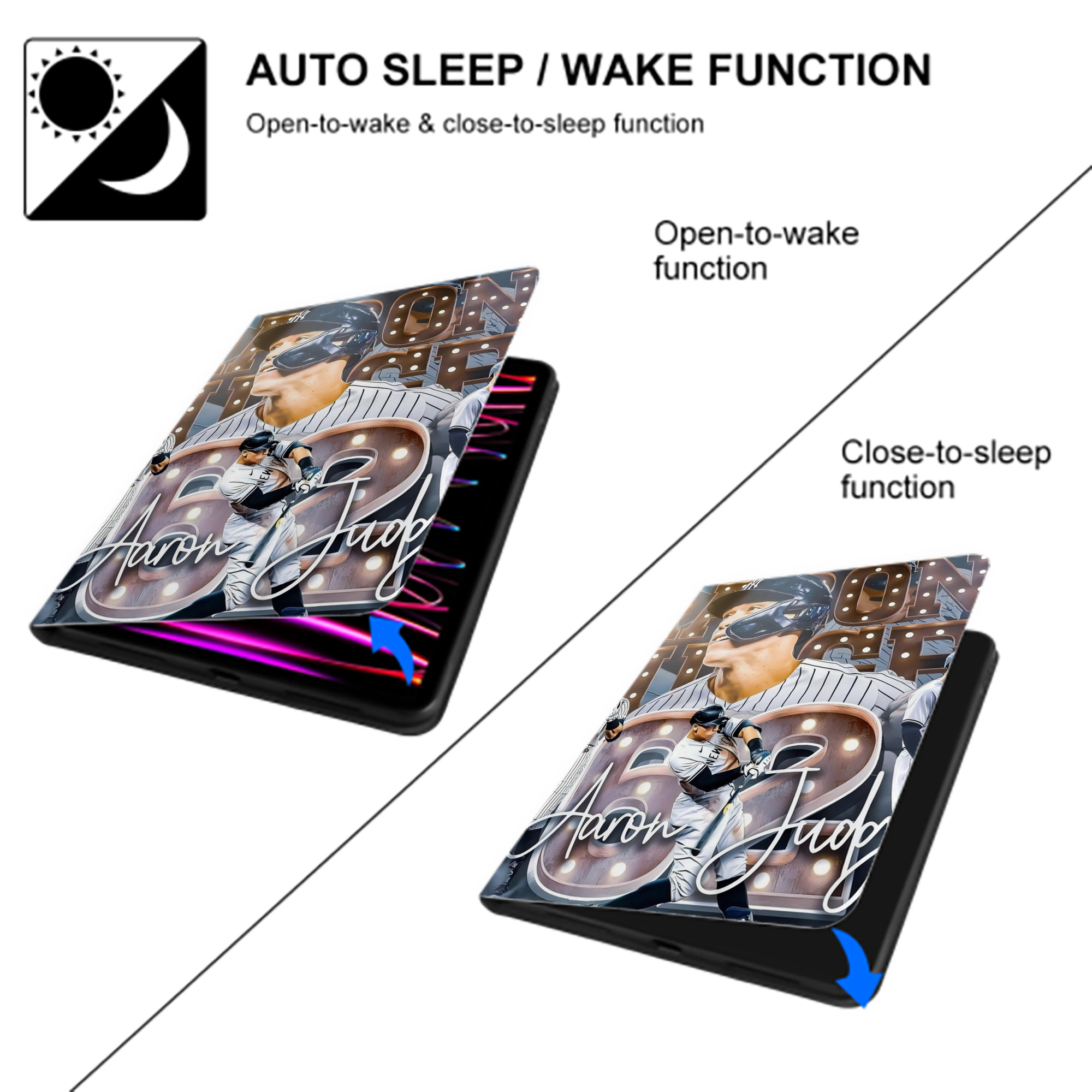 Aaron Judge 62 Home Runs Premium Tri-Fold PU Leather & Silicone IPad Case With Pencil Slot – Fits 9.5,10.5,10.9 – Adjustable Stand, Slim, Protective