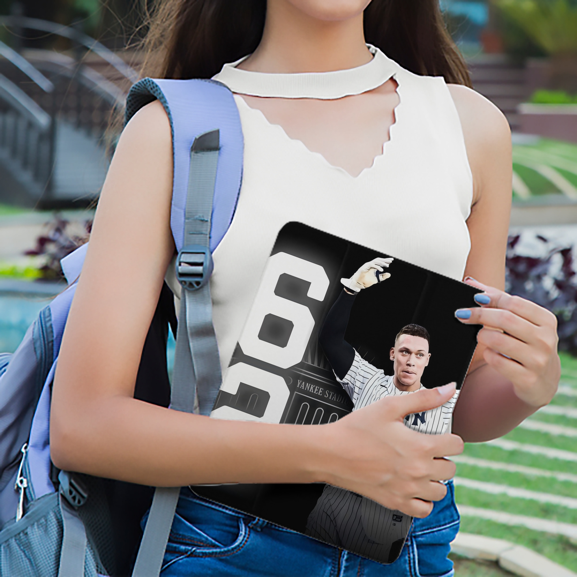 Aaron Judge 62nd Home Run Premium Tri-Fold PU Leather & Silicone IPad Case With Pencil Slot – Fits 9.5,10.5,10.9 – Adjustable Stand, Slim, Protective