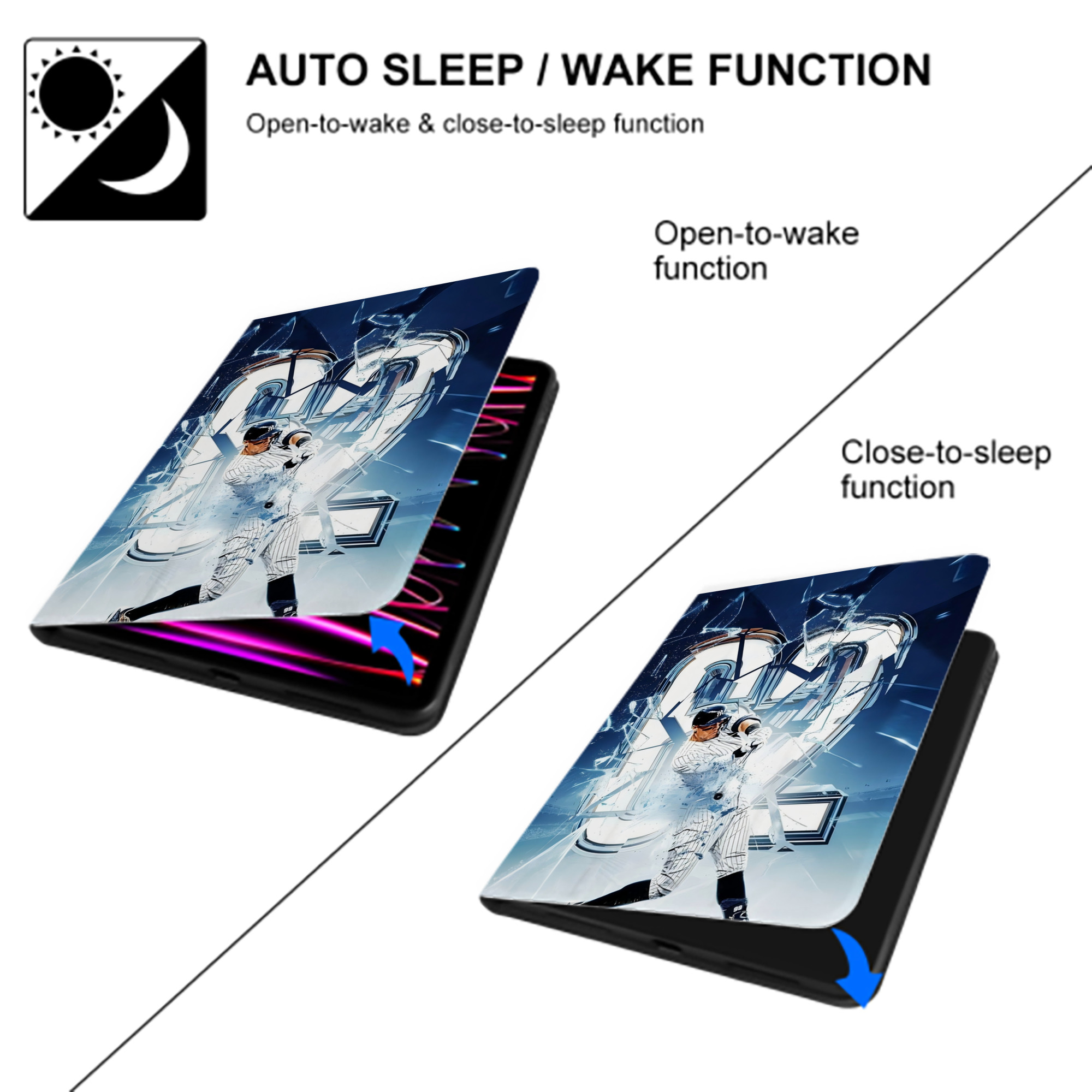 Aaron Judge 62nd Home Run Premium Tri-Fold PU Leather & Silicone IPad Case With Pencil Slot – Fits 9.5,10.5,10.9 – Adjustable Stand, Slim, Protective