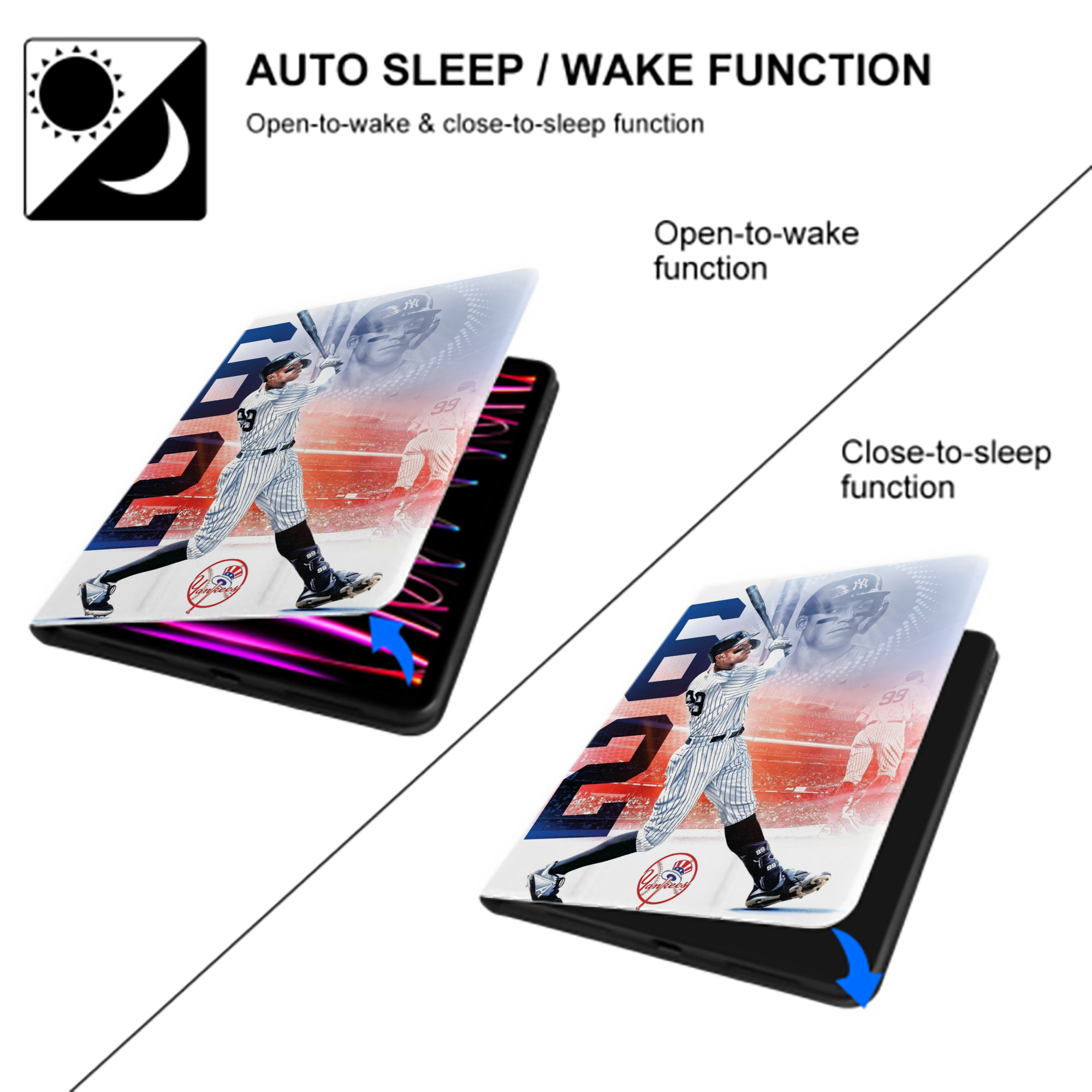 Aaron Judge 62nd Home Run Premium Tri-Fold PU Leather & Silicone IPad Case With Pencil Slot – Fits 9.5,10.5,10.9 – Adjustable Stand, Slim, Protective