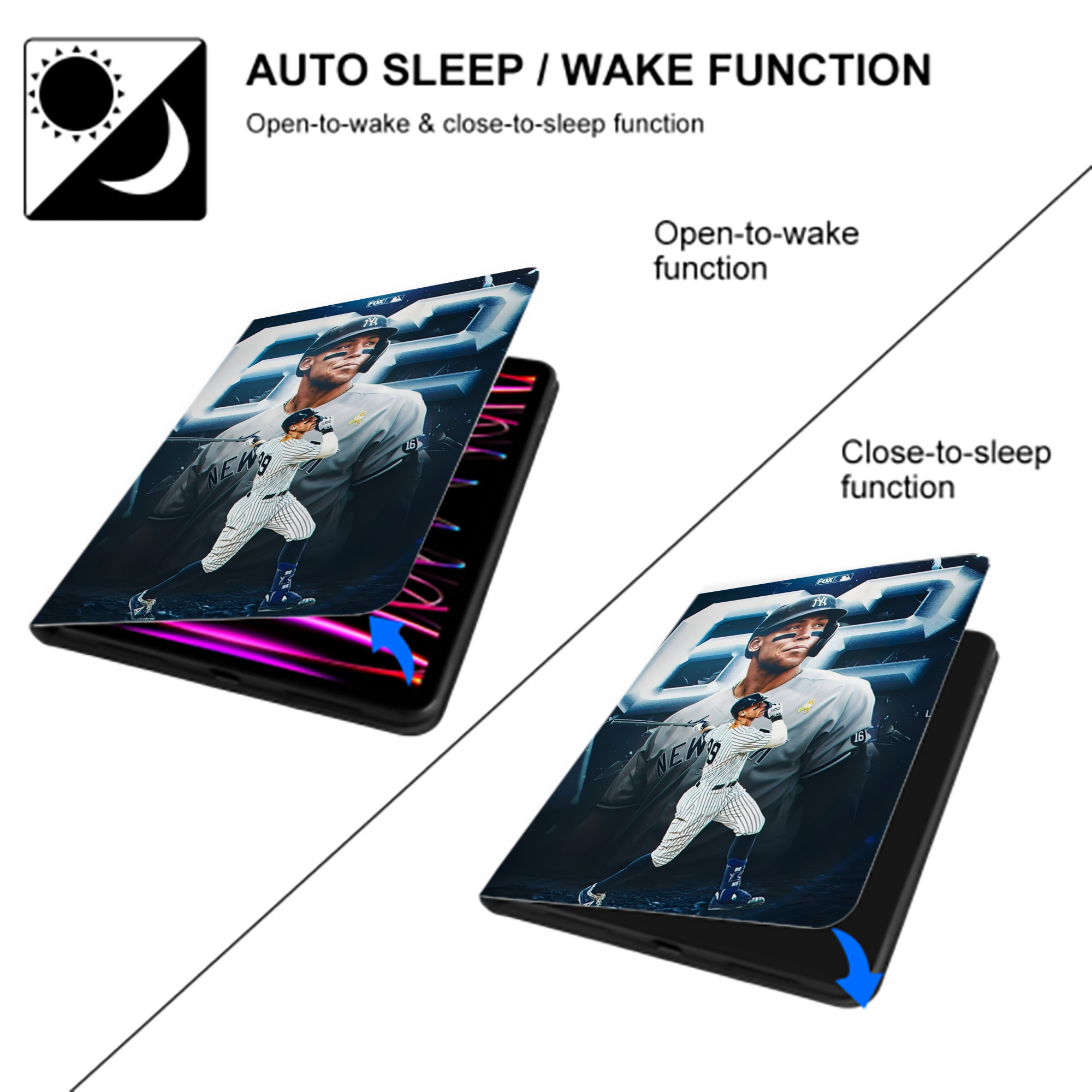 Aaron Judge AL Single Season 62  Home Run Record Premium Tri-Fold PU Leather & Silicone IPad Case With Pencil Slot – Fits 9.5,10.5,10.9 – Adjustable Stand, Slim, Protective