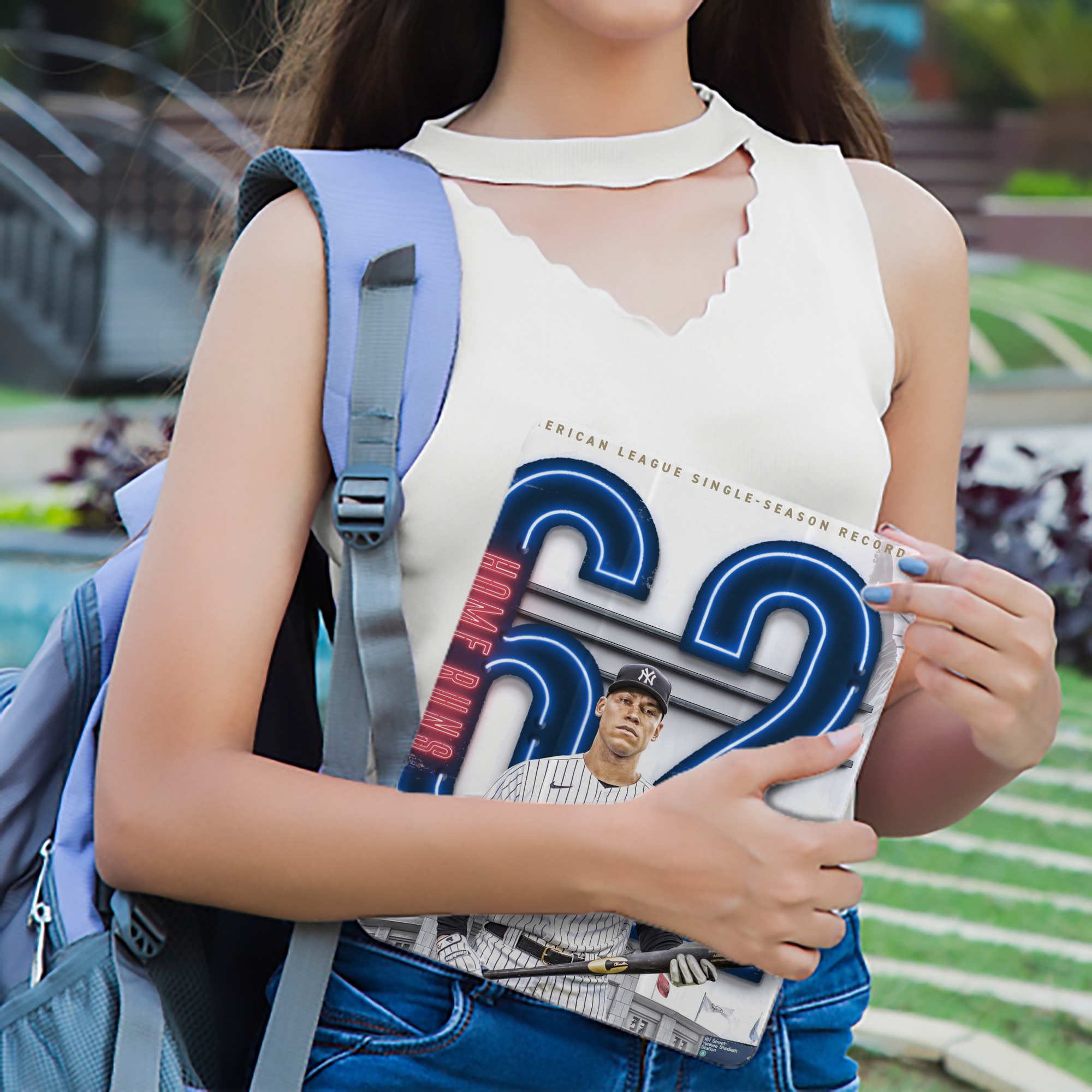 Aaron Judge AL Single Season 62  Home Run Record Premium Tri-Fold PU Leather & Silicone IPad Case With Pencil Slot – Fits 9.5,10.5,10.9 – Adjustable Stand, Slim, Protective