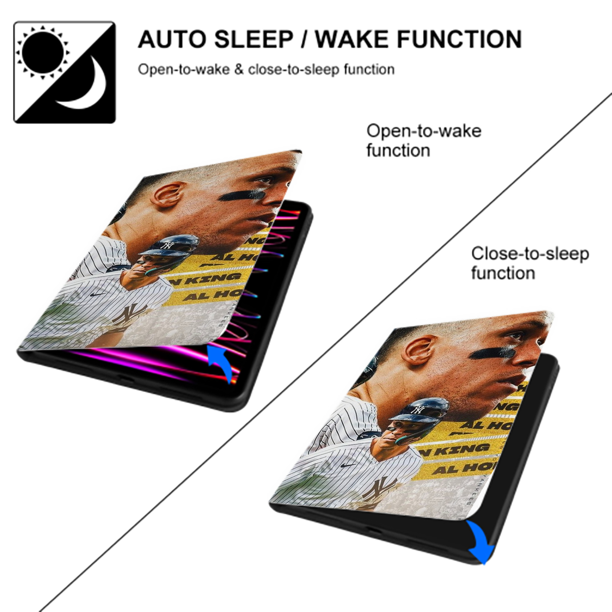 Aaron Judge  62 Home Runs AL Record IPad Case Without Pencil Slot – Book-Style Cover With PU Leather & TPU – Slim, Durable, Scratch-Resistant, Full Protection & Easy Access