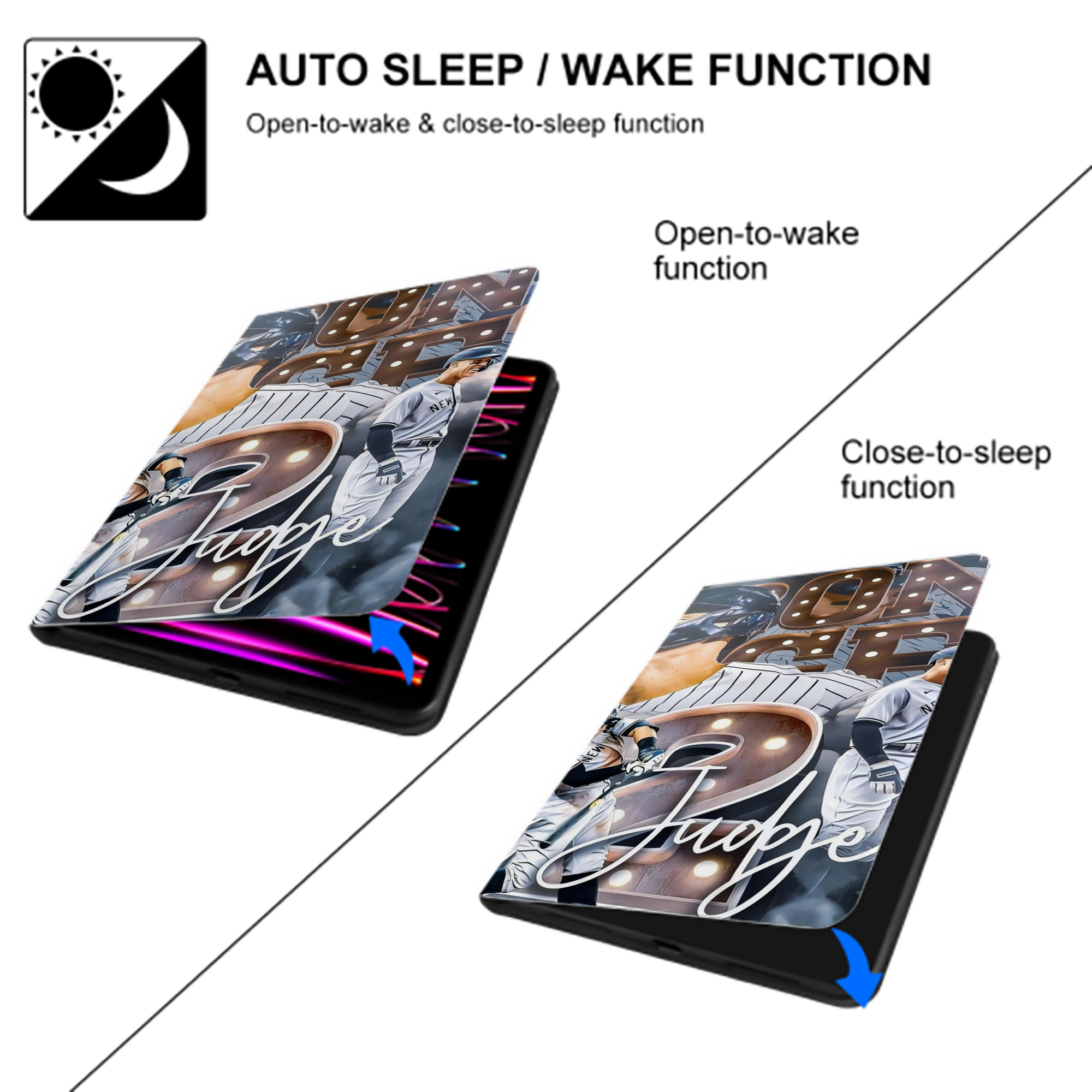 Aaron Judge 62 Home Runs IPad Case Without Pencil Slot – Book-Style Cover With PU Leather & TPU – Slim, Durable, Scratch-Resistant, Full Protection & Easy Access