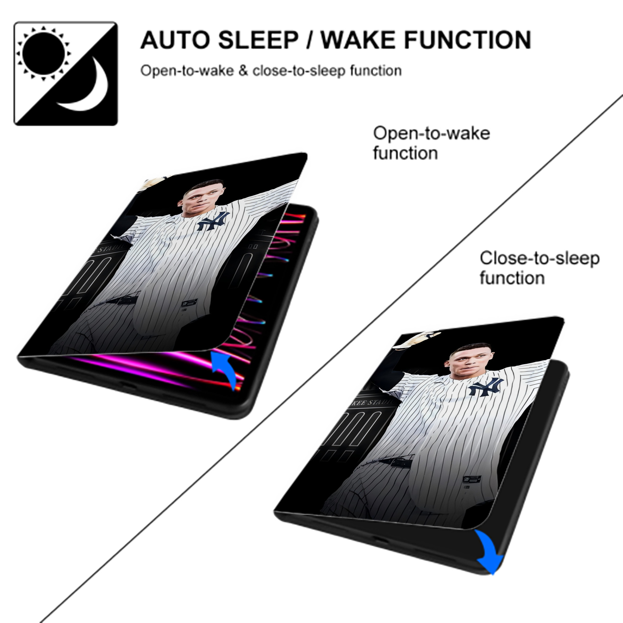 Aaron Judge 62nd Home Run IPad Case Without Pencil Slot – Book-Style Cover With PU Leather & TPU – Slim, Durable, Scratch-Resistant, Full Protection & Easy Access