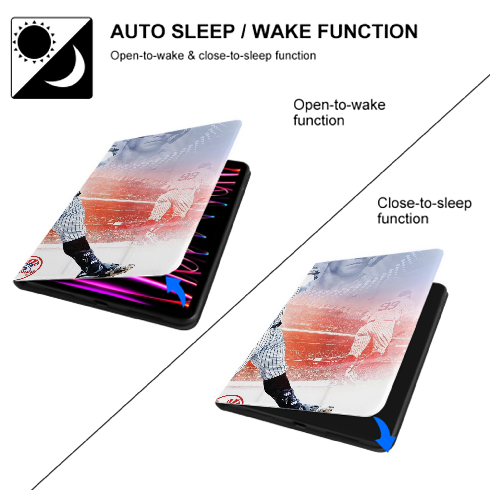 Aaron Judge 62nd Home Run IPad Case Without Pencil Slot – Book-Style Cover With PU Leather & TPU – Slim, Durable, Scratch-Resistant, Full Protection & Easy Access