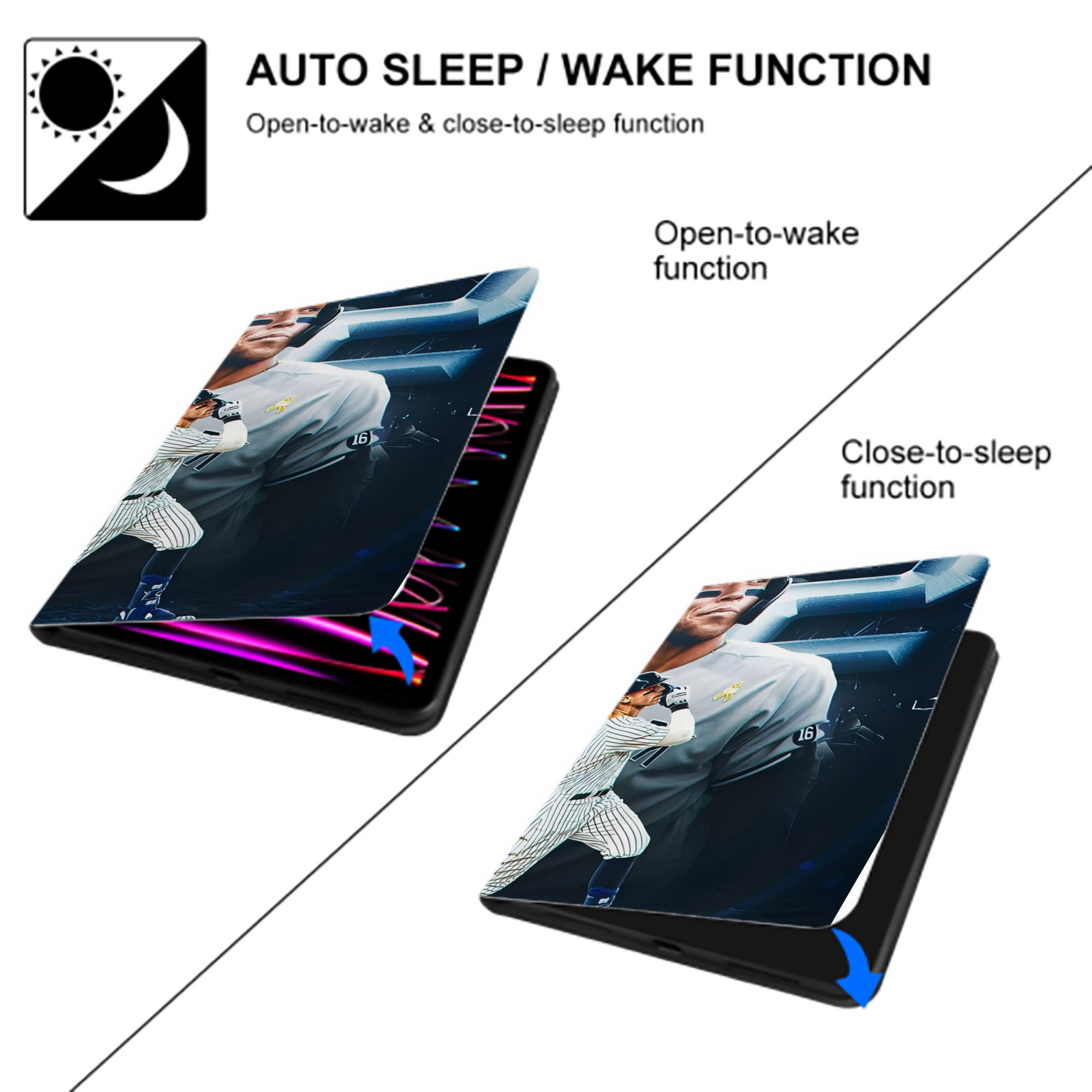 Aaron Judge AL Single Season 62  Home Run Record IPad Case Without Pencil Slot – Book-Style Cover With PU Leather & TPU – Slim, Durable, Scratch-Resistant, Full Protection & Easy Access