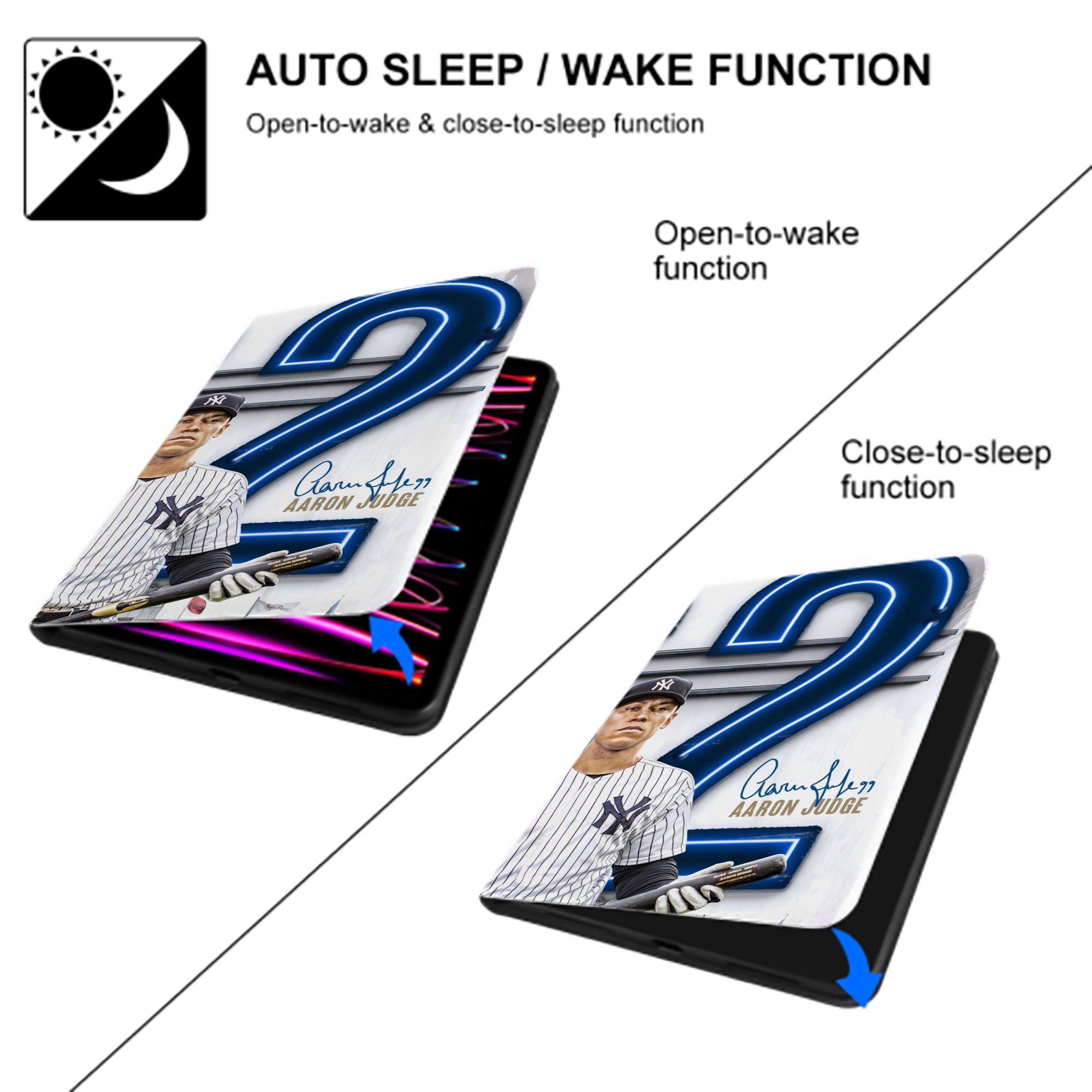 Aaron Judge AL Single Season 62  Home Run Record IPad Case Without Pencil Slot – Book-Style Cover With PU Leather & TPU – Slim, Durable, Scratch-Resistant, Full Protection & Easy Access