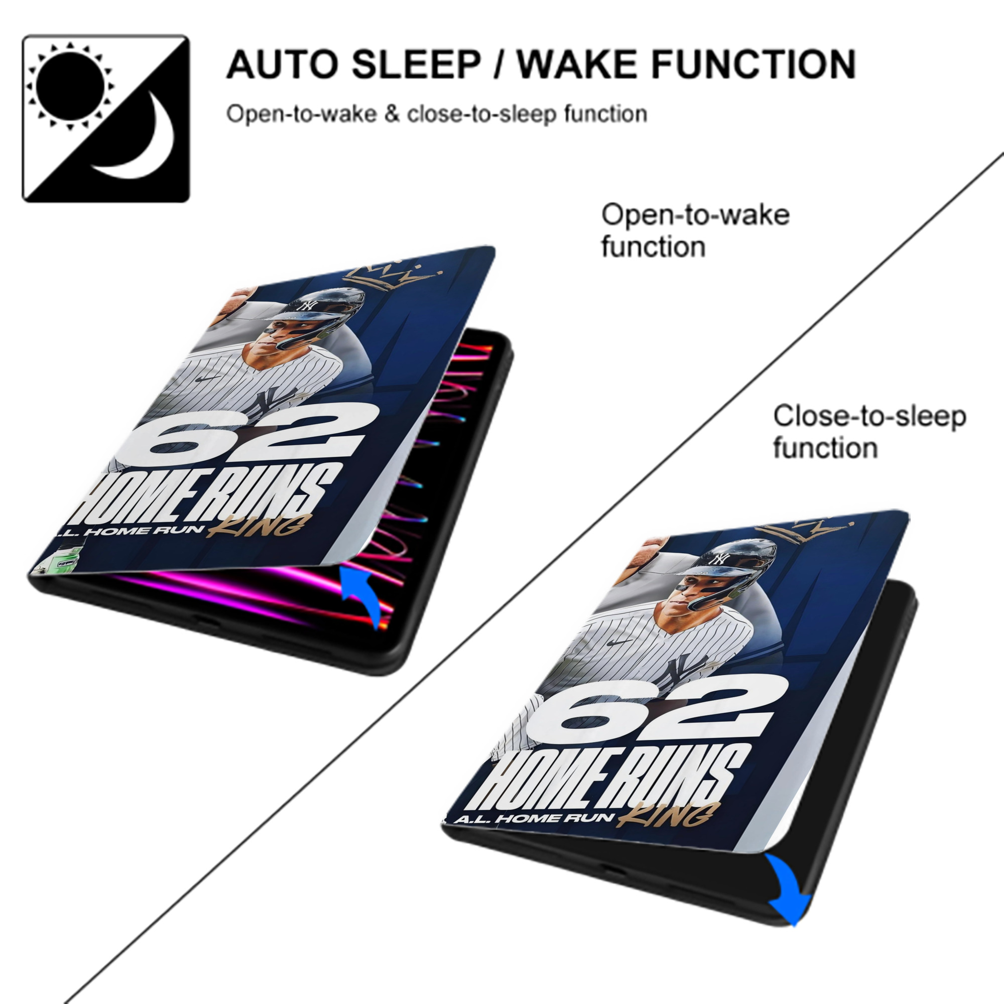 Aaron Judge 62 Home Runs AL Home Run King IPad Book-Style Case With Pencil Slot – Slim PU & TPU Cover – Full Protection, Precise Fit, Water & Scratch Resistant