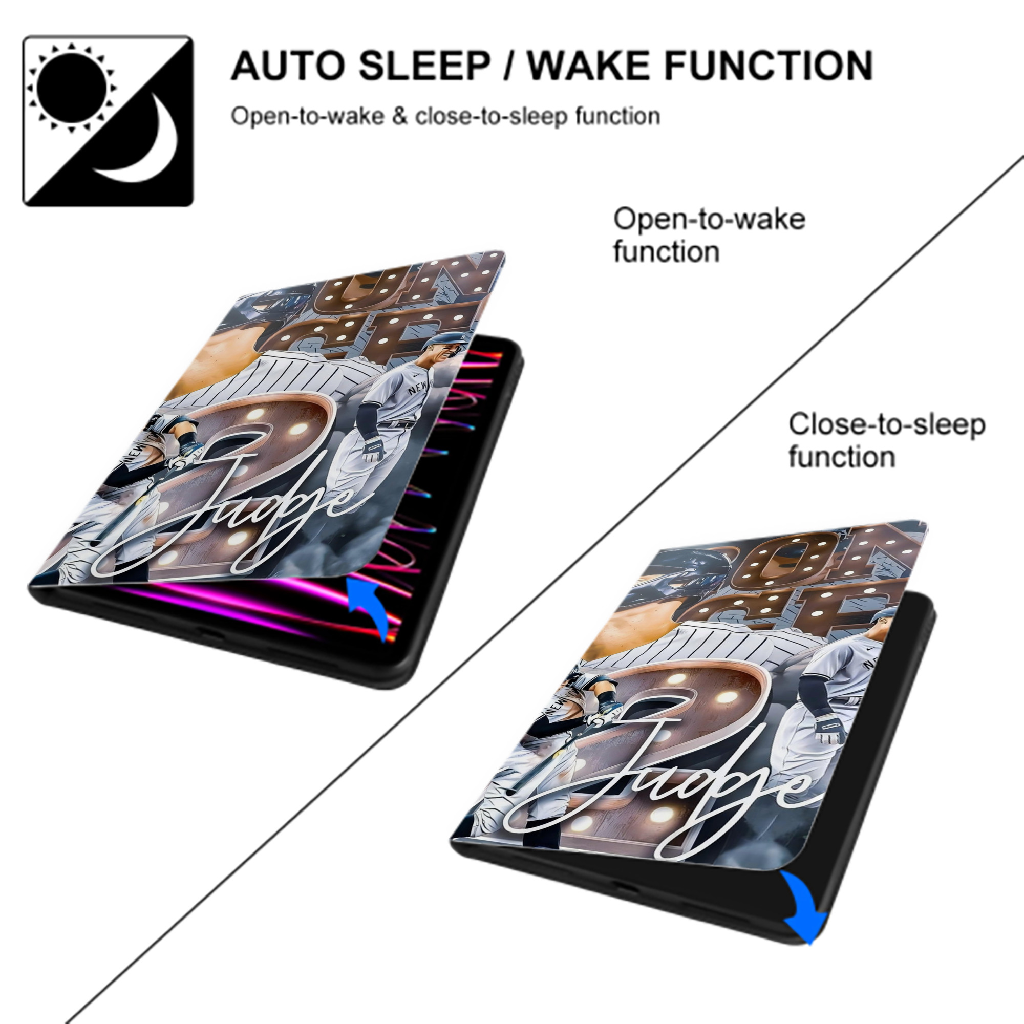 Aaron Judge 62 Home Runs IPad Book-Style Case With Pencil Slot – Slim PU & TPU Cover – Full Protection, Precise Fit, Water & Scratch Resistant