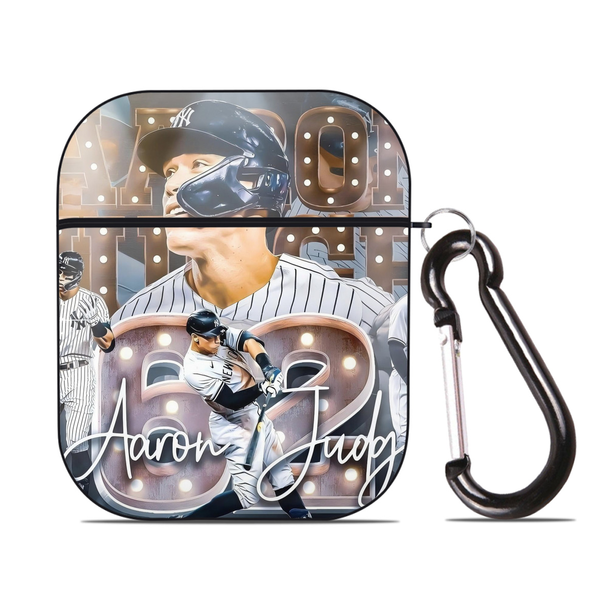 Aaron Judge 62 Home Runs AirPods 2 Case Hard Shell Black, Flexible PC Material, Precise Cutouts, Full Protection, Anti-Fingerprint, Washable, Includes Keychain – Durable & Slim Design