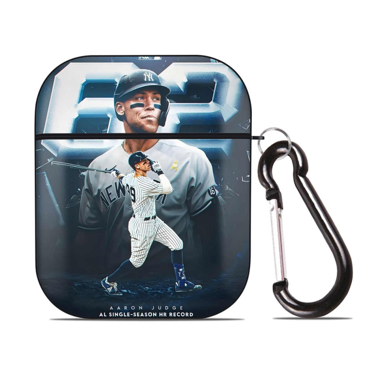 Aaron Judge AL Single Season 62  Home Run Record AirPods 2 Case Hard Shell Black, Flexible PC Material, Precise Cutouts, Full Protection, Anti-Fingerprint, Washable, Includes Keychain – Durable & Slim Design