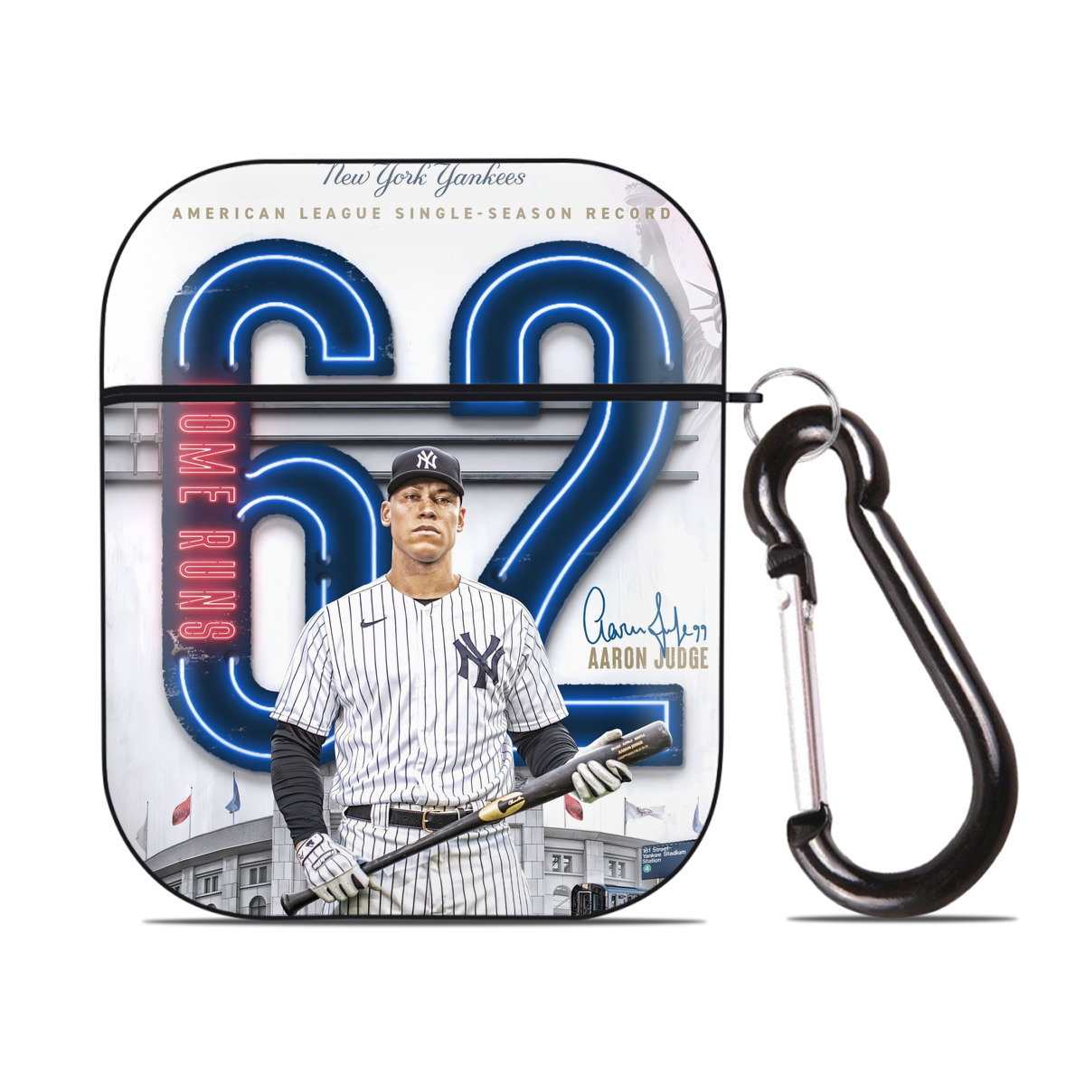 Aaron Judge AL Single Season 62  Home Run Record AirPods 2 Case Hard Shell Black, Flexible PC Material, Precise Cutouts, Full Protection, Anti-Fingerprint, Washable, Includes Keychain – Durable & Slim Design