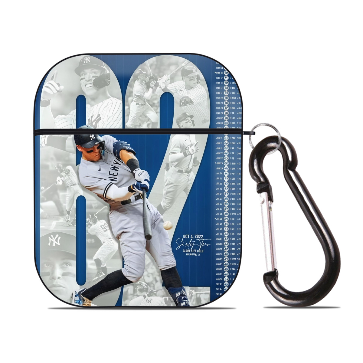 Aaron Judge AL Single Season 62  Home Run Record AirPods 2 Case Hard Shell Black, Flexible PC Material, Precise Cutouts, Full Protection, Anti-Fingerprint, Washable, Includes Keychain – Durable & Slim Design