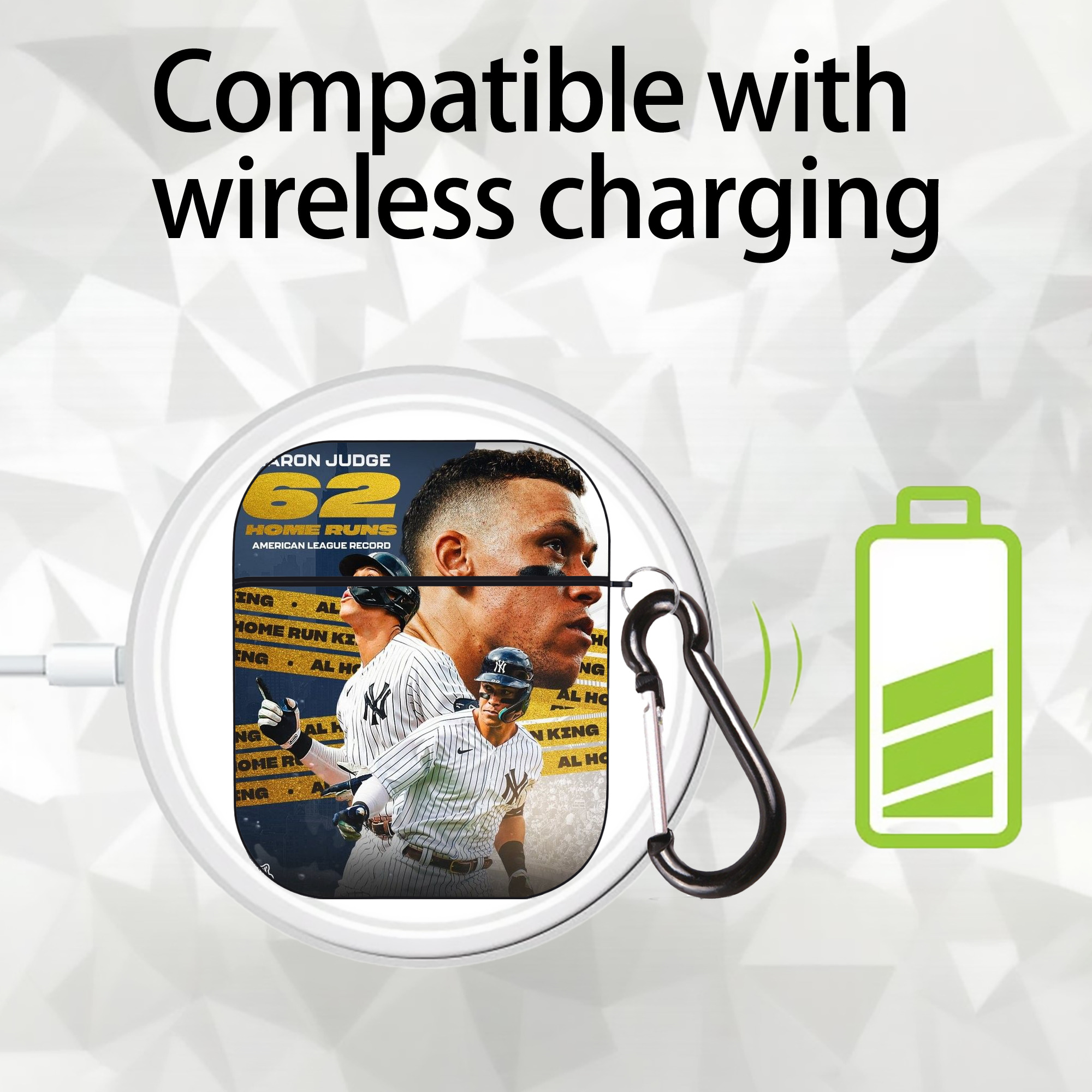 Aaron Judge  62 Home Runs AL Record AirPods 2 Case Hard Shell Black, Flexible PC Material, Precise Cutouts, Full Protection, Anti-Fingerprint, Washable, Includes Keychain – Durable & Slim Design