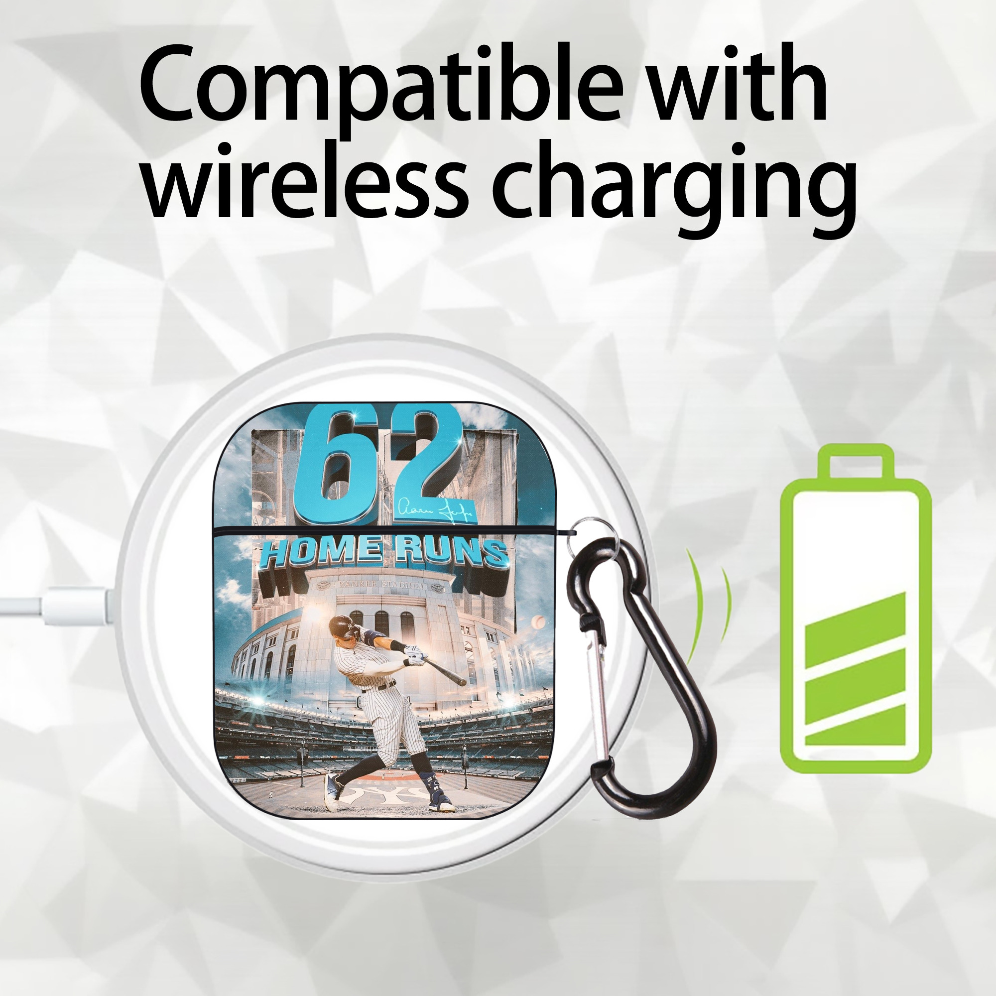 Aaron Judge 62 Home Runs AirPods 2 Case Hard Shell Black, Flexible PC Material, Precise Cutouts, Full Protection, Anti-Fingerprint, Washable, Includes Keychain – Durable & Slim Design