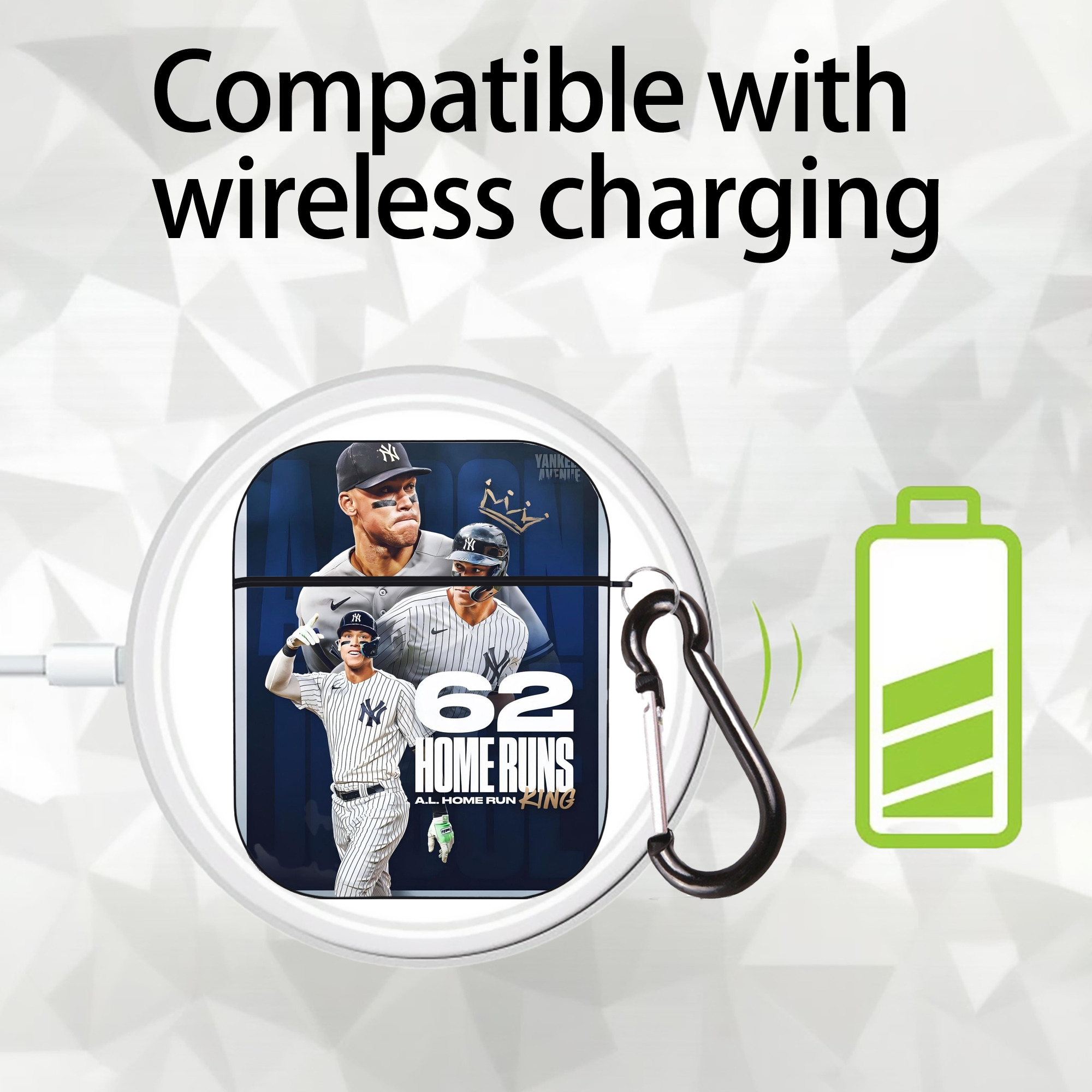 Aaron Judge 62 Home Runs AL Home Run King AirPods 2 Case Hard Shell Black, Flexible PC Material, Precise Cutouts, Full Protection, Anti-Fingerprint, Washable, Includes Keychain – Durable & Slim Design