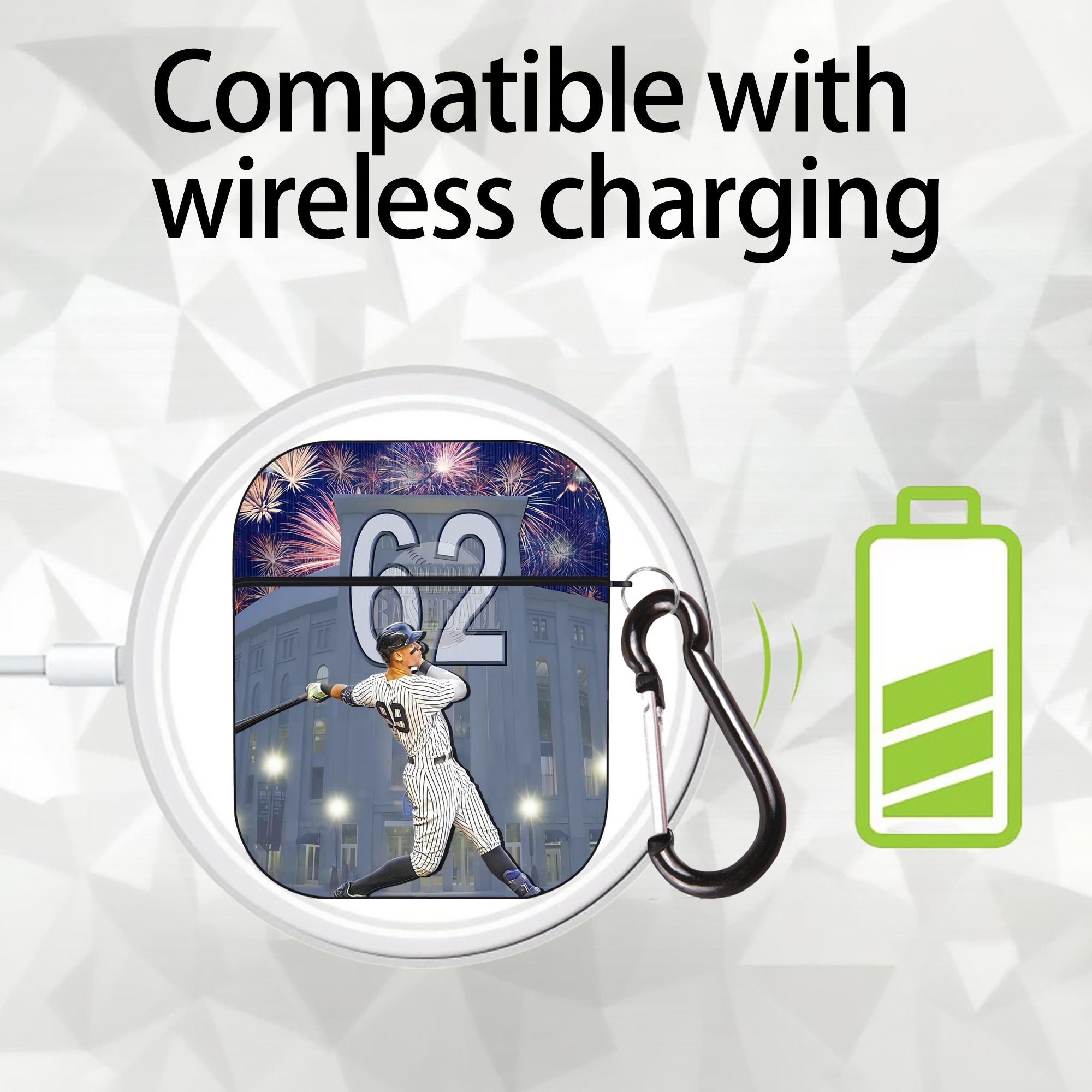 Aaron Judge 62 Home Runs Record AirPods 2 Case Hard Shell Black, Flexible PC Material, Precise Cutouts, Full Protection, Anti-Fingerprint, Washable, Includes Keychain – Durable & Slim Design