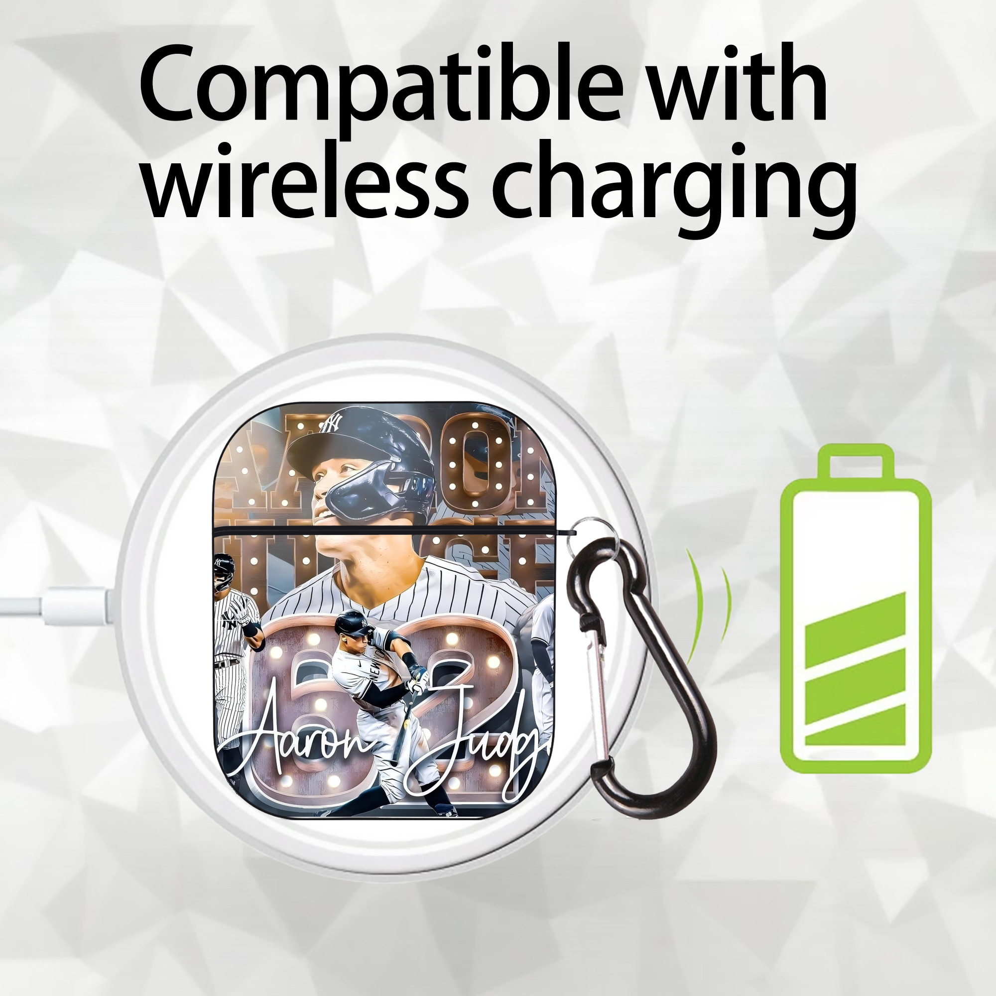 Aaron Judge 62 Home Runs AirPods 2 Case Hard Shell Black, Flexible PC Material, Precise Cutouts, Full Protection, Anti-Fingerprint, Washable, Includes Keychain – Durable & Slim Design