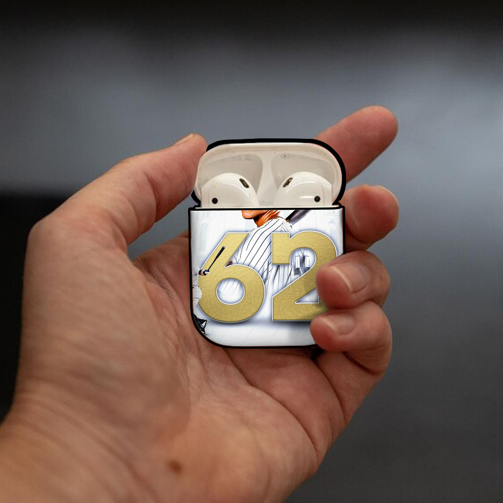 aaron judge 62nd home run AirPods 2 Case Hard Shell Black, Flexible PC Material, Precise Cutouts, Full Protection, Anti-Fingerprint, Washable, Includes Keychain – Durable & Slim Design