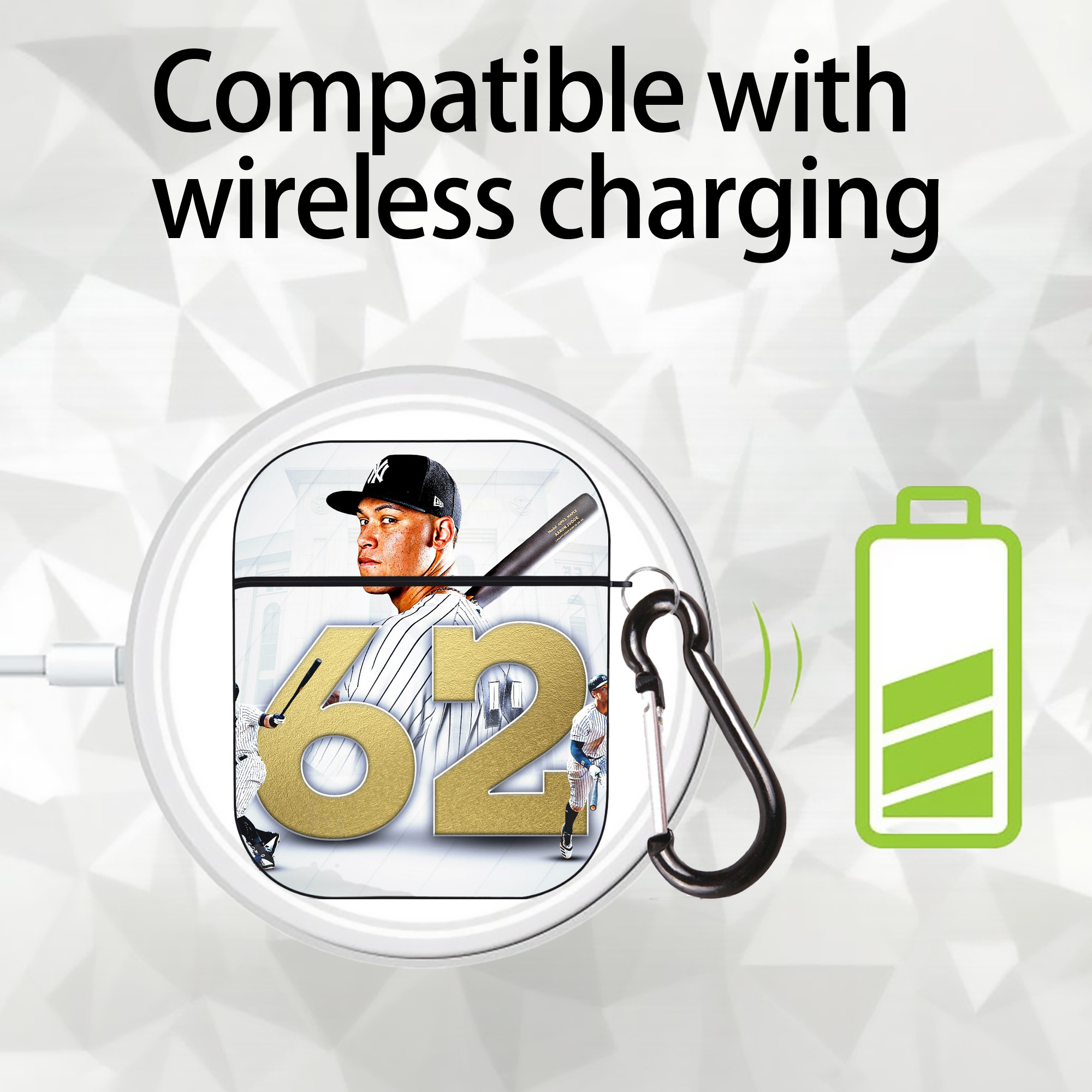 aaron judge 62nd home run AirPods 2 Case Hard Shell Black, Flexible PC Material, Precise Cutouts, Full Protection, Anti-Fingerprint, Washable, Includes Keychain – Durable & Slim Design