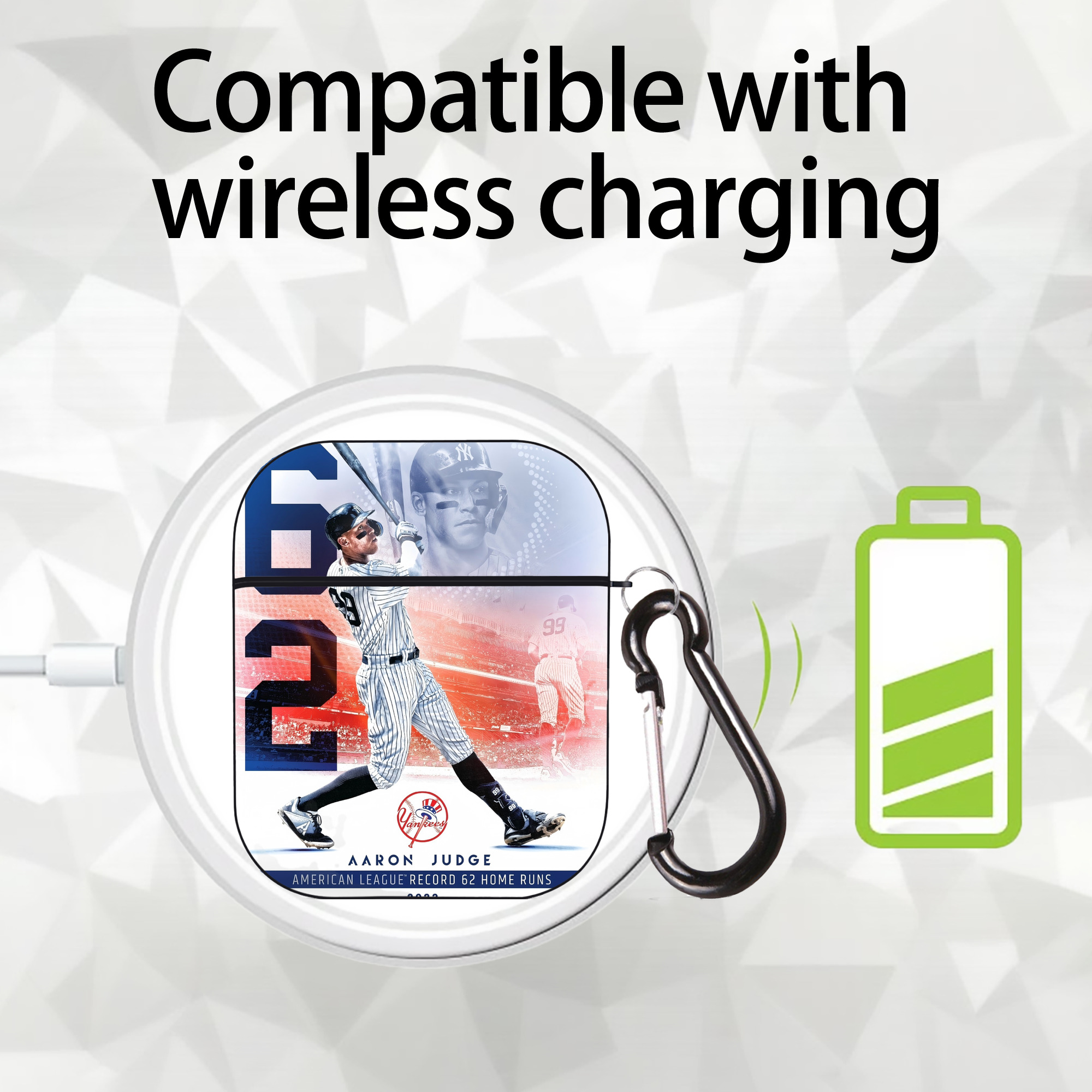 Aaron Judge 62nd Home Run AirPods 2 Case Hard Shell Black, Flexible PC Material, Precise Cutouts, Full Protection, Anti-Fingerprint, Washable, Includes Keychain – Durable & Slim Design