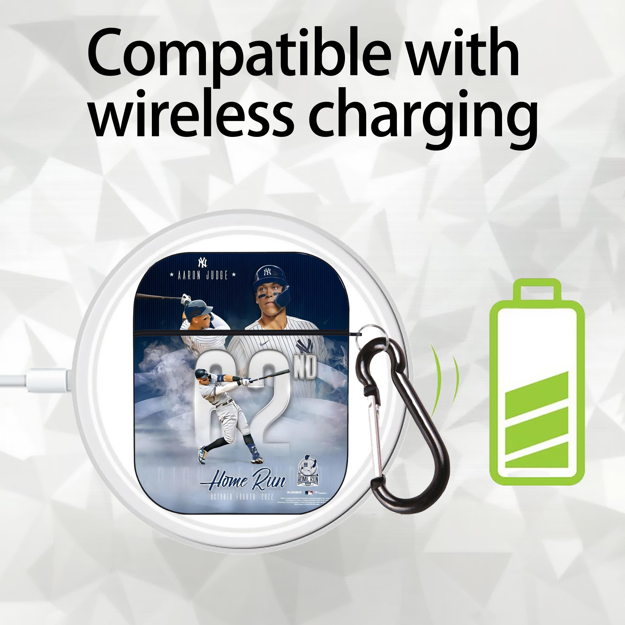 Aaron Judge 62nd Home Run 10.4.2022 AirPods 2 Case Hard Shell Black, Flexible PC Material, Precise Cutouts, Full Protection, Anti-Fingerprint, Washable, Includes Keychain – Durable & Slim Design