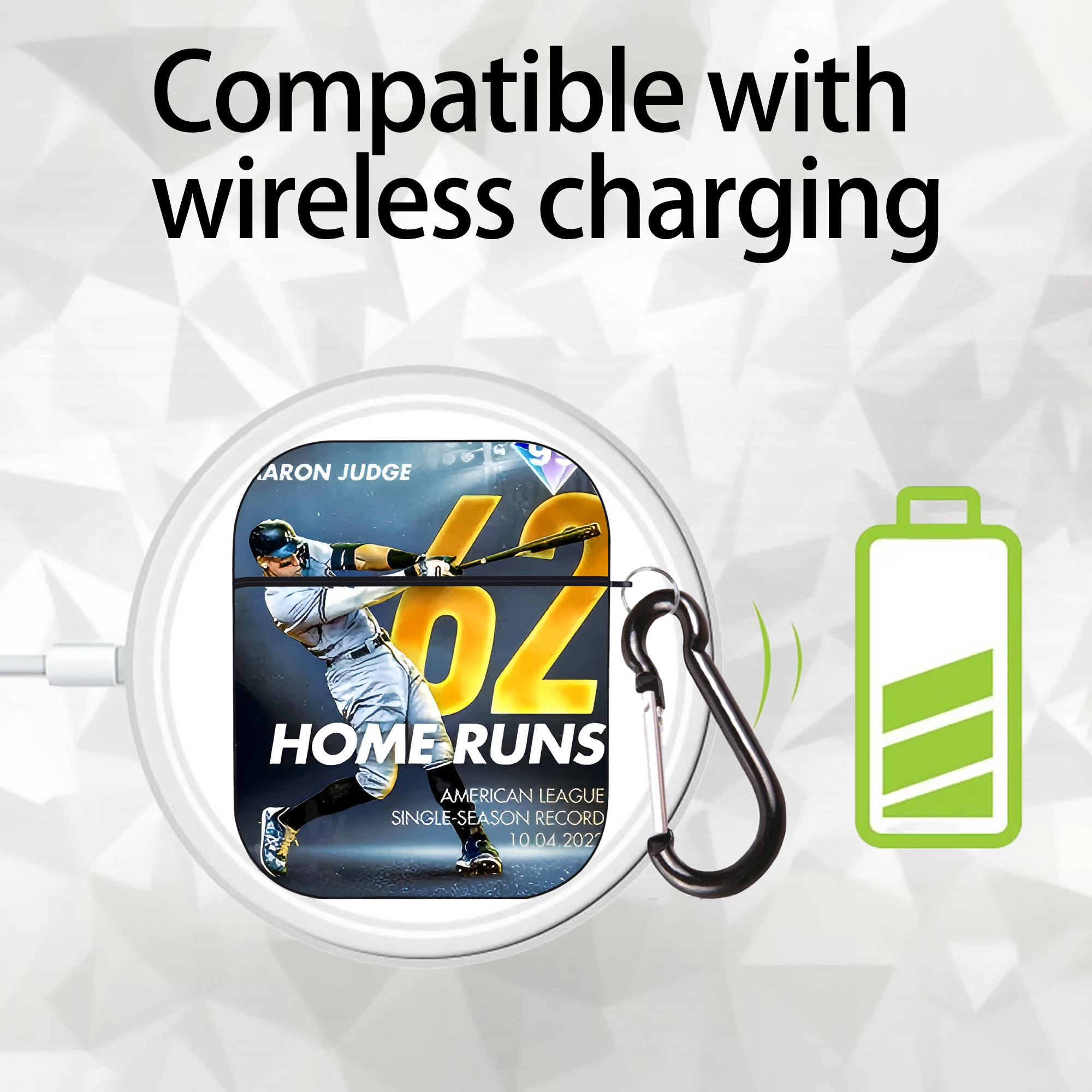 Aaron Judge 62nd Home Run Milestone AirPods 2 Case Hard Shell Black, Flexible PC Material, Precise Cutouts, Full Protection, Anti-Fingerprint, Washable, Includes Keychain – Durable & Slim Design