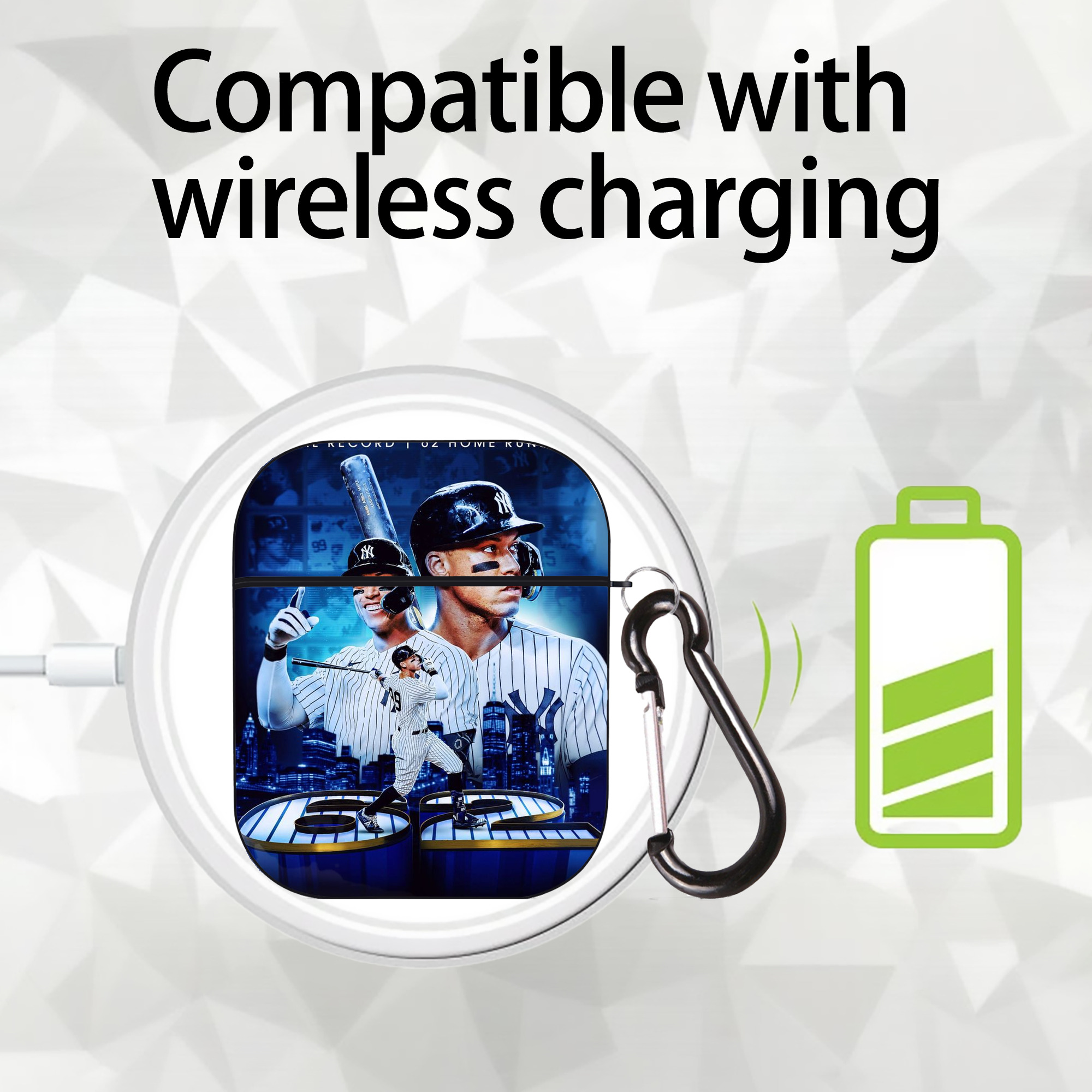 Aaron Judge AL Record 62 Home Runs AirPods 2 Case Hard Shell Black, Flexible PC Material, Precise Cutouts, Full Protection, Anti-Fingerprint, Washable, Includes Keychain – Durable & Slim Design