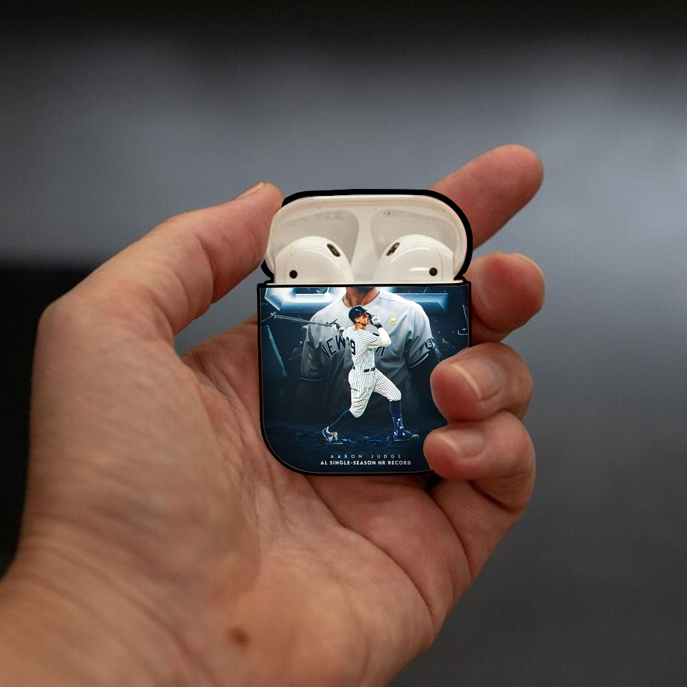 Aaron Judge AL Single Season 62  Home Run Record AirPods 2 Case Hard Shell Black, Flexible PC Material, Precise Cutouts, Full Protection, Anti-Fingerprint, Washable, Includes Keychain – Durable & Slim Design