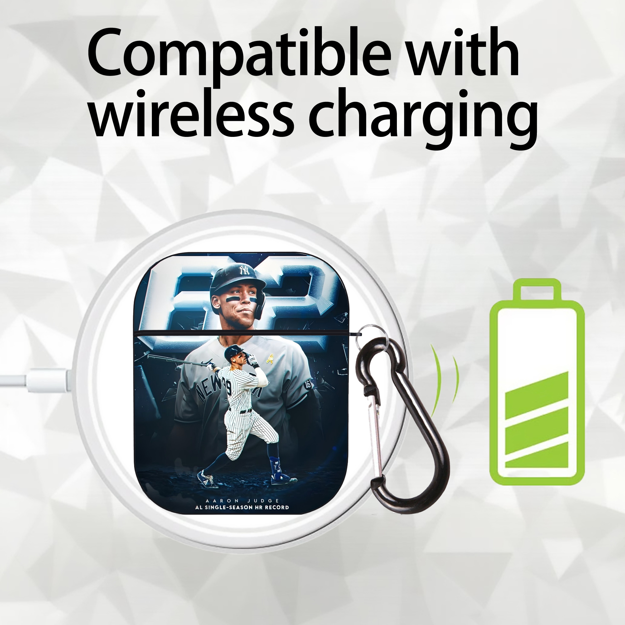 Aaron Judge AL Single Season 62  Home Run Record AirPods 2 Case Hard Shell Black, Flexible PC Material, Precise Cutouts, Full Protection, Anti-Fingerprint, Washable, Includes Keychain – Durable & Slim Design