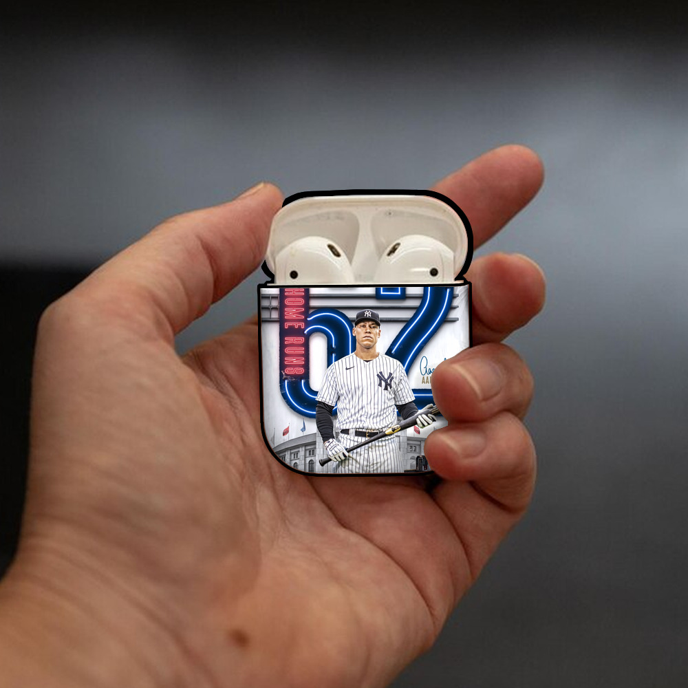 Aaron Judge AL Single Season 62  Home Run Record AirPods 2 Case Hard Shell Black, Flexible PC Material, Precise Cutouts, Full Protection, Anti-Fingerprint, Washable, Includes Keychain – Durable & Slim Design