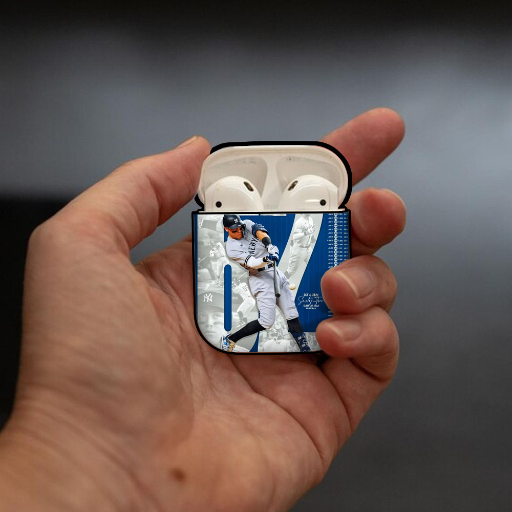 Aaron Judge AL Single Season 62  Home Run Record AirPods 2 Case Hard Shell Black, Flexible PC Material, Precise Cutouts, Full Protection, Anti-Fingerprint, Washable, Includes Keychain – Durable & Slim Design