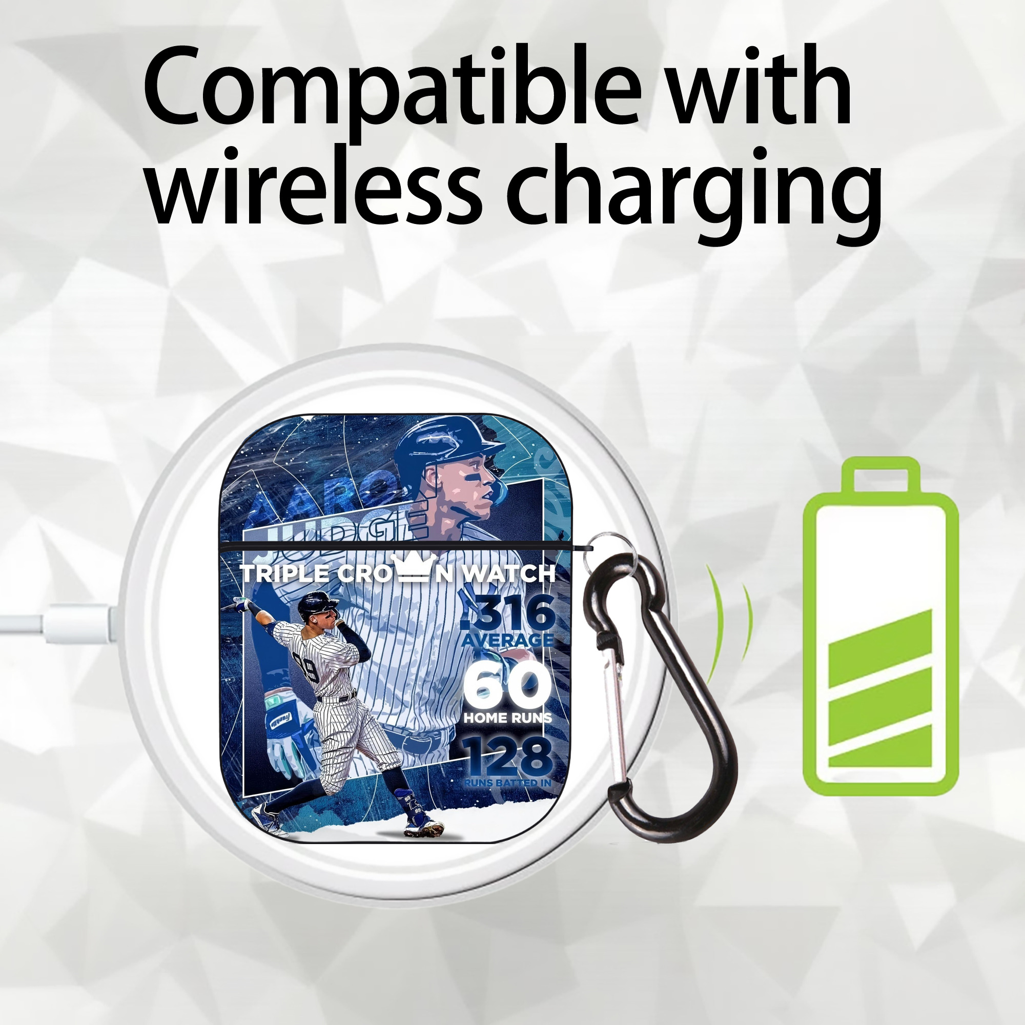 Aaron Judge Triple Crown Watch AirPods 2 Case Hard Shell Black, Flexible PC Material, Precise Cutouts, Full Protection, Anti-Fingerprint, Washable, Includes Keychain – Durable & Slim Design