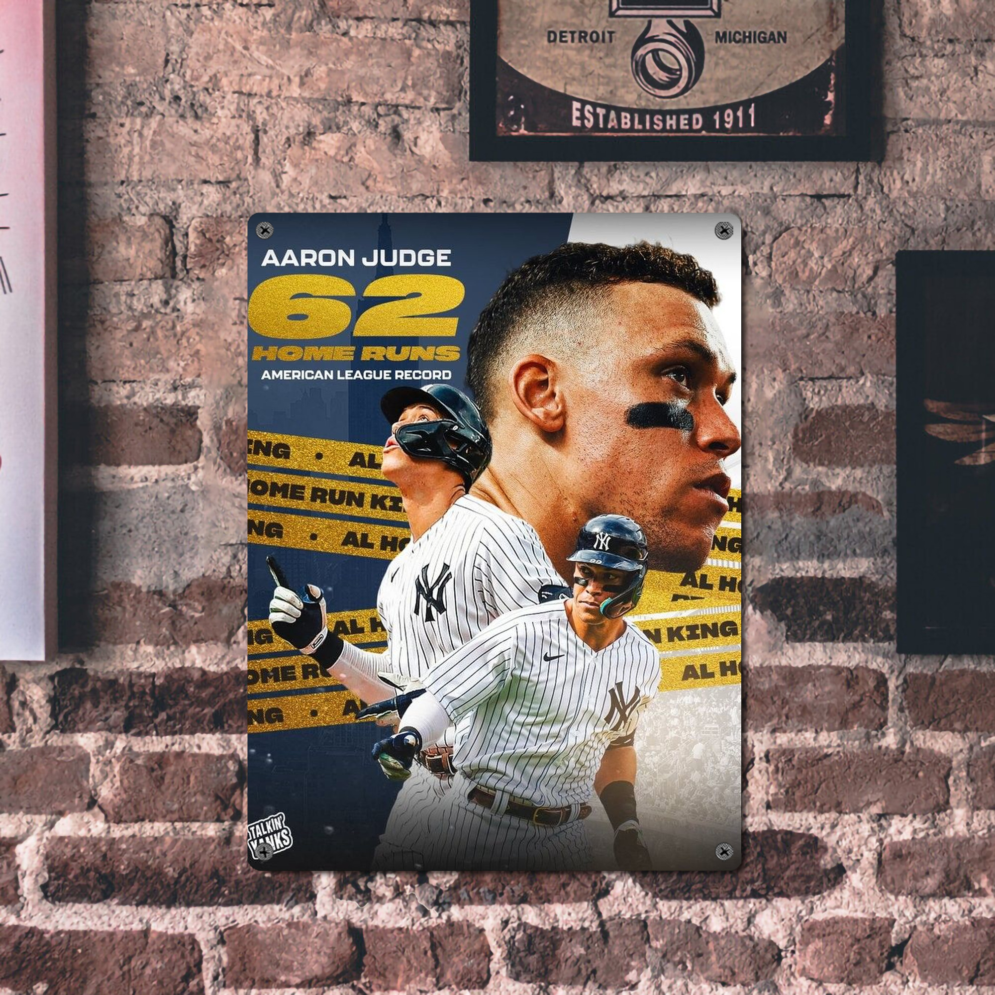Aaron Judge  62 Home Runs AL Record Vintage Metal Tin Sign 12x16inch – Retro Wall Art Decor For Home, Bar, Kitchen, Bedroom, Office – Durable Iron Sheet Poster, Easy To Hang, Full-Color Printing