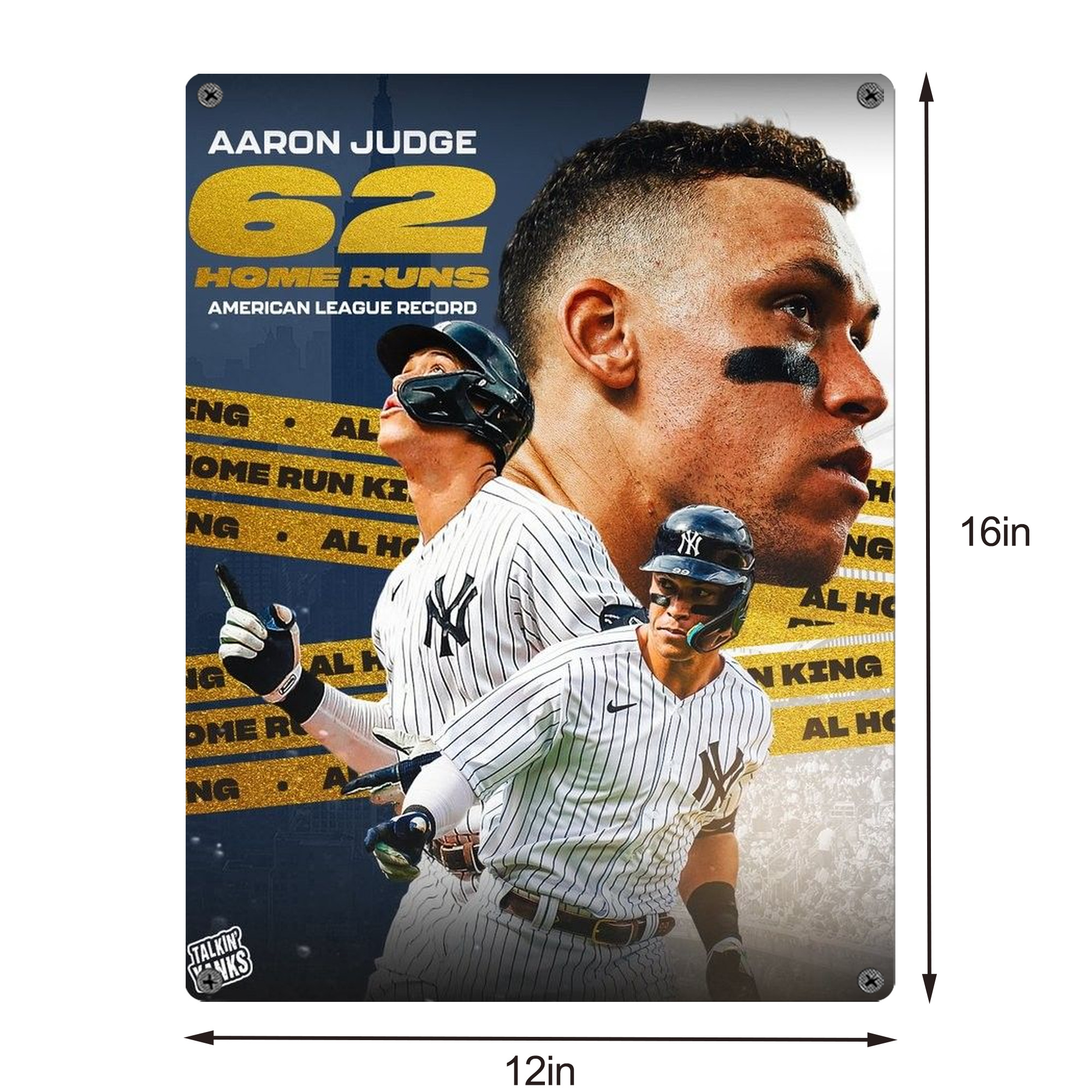 Aaron Judge  62 Home Runs AL Record Vintage Metal Tin Sign 12x16inch – Retro Wall Art Decor For Home, Bar, Kitchen, Bedroom, Office – Durable Iron Sheet Poster, Easy To Hang, Full-Color Printing