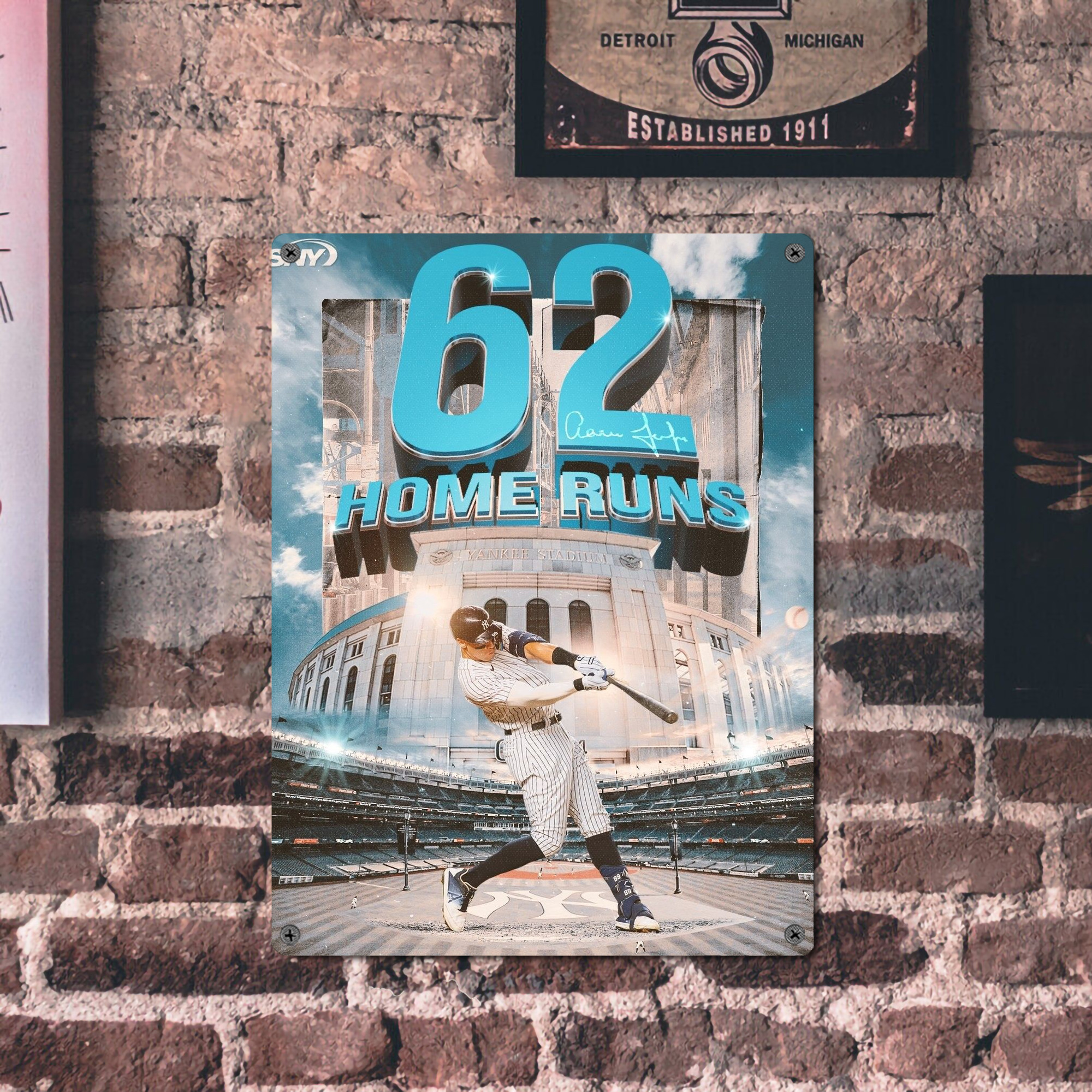 Aaron Judge 62 Home Runs Vintage Metal Tin Sign 12x16inch – Retro Wall Art Decor For Home, Bar, Kitchen, Bedroom, Office – Durable Iron Sheet Poster, Easy To Hang, Full-Color Printing