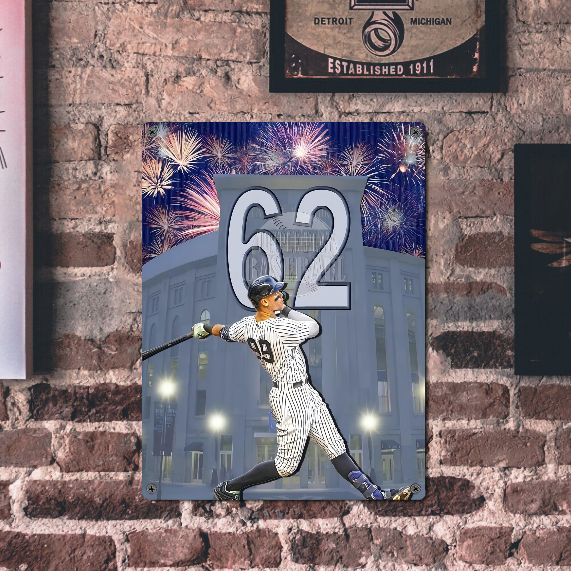 Aaron Judge 62 Home Runs Record Vintage Metal Tin Sign 12x16inch – Retro Wall Art Decor For Home, Bar, Kitchen, Bedroom, Office – Durable Iron Sheet Poster, Easy To Hang, Full-Color Printing