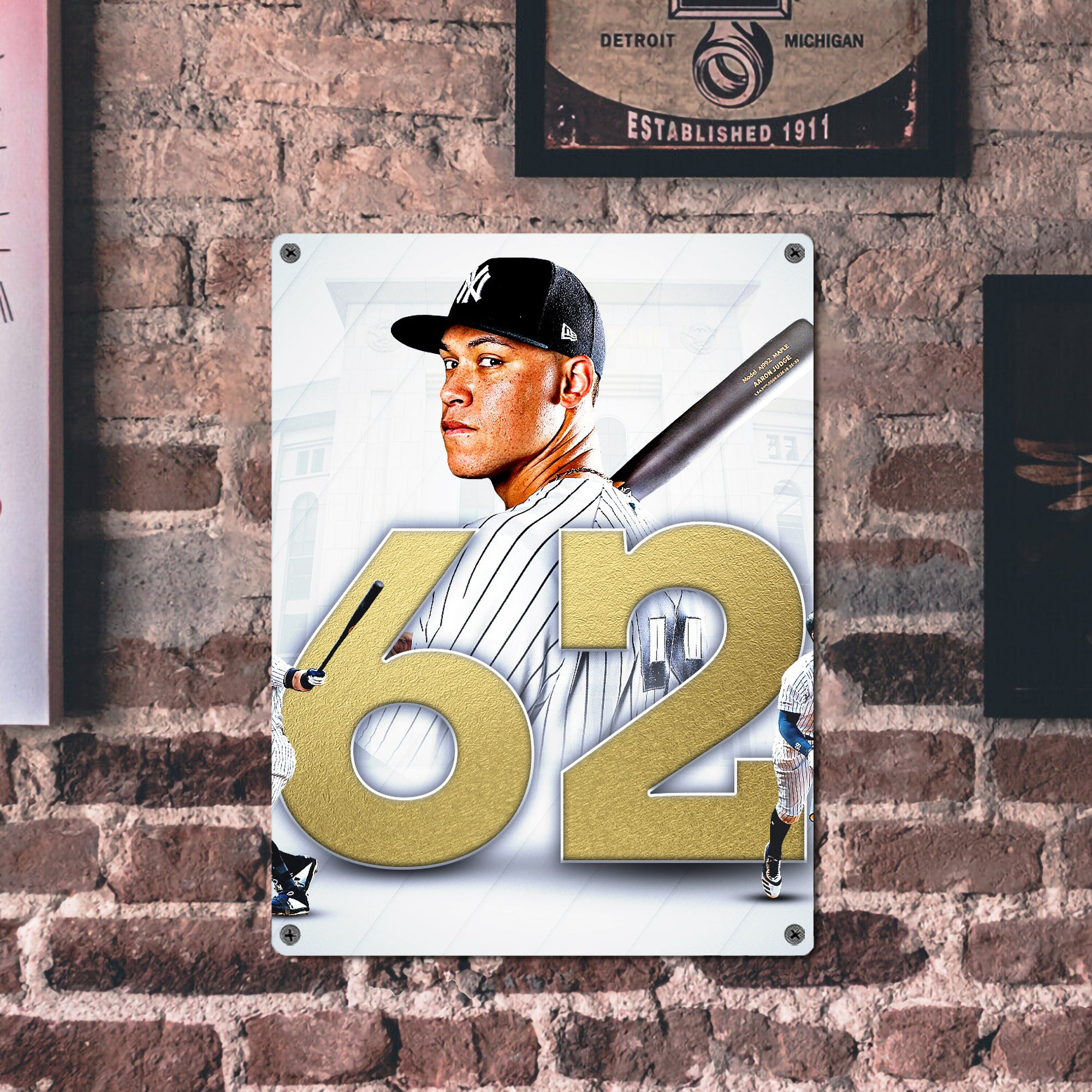 aaron judge 62nd home run Vintage Metal Tin Sign 12x16inch – Retro Wall Art Decor For Home, Bar, Kitchen, Bedroom, Office – Durable Iron Sheet Poster, Easy To Hang, Full-Color Printing