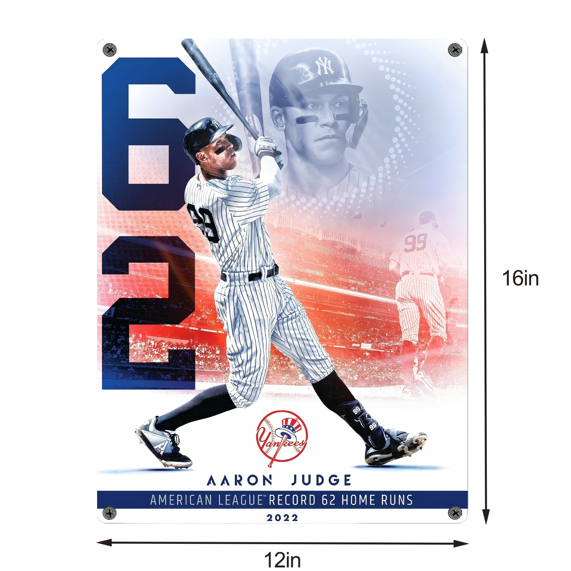 Aaron Judge 62nd Home Run Vintage Metal Tin Sign 12x16inch – Retro Wall Art Decor For Home, Bar, Kitchen, Bedroom, Office – Durable Iron Sheet Poster, Easy To Hang, Full-Color Printing