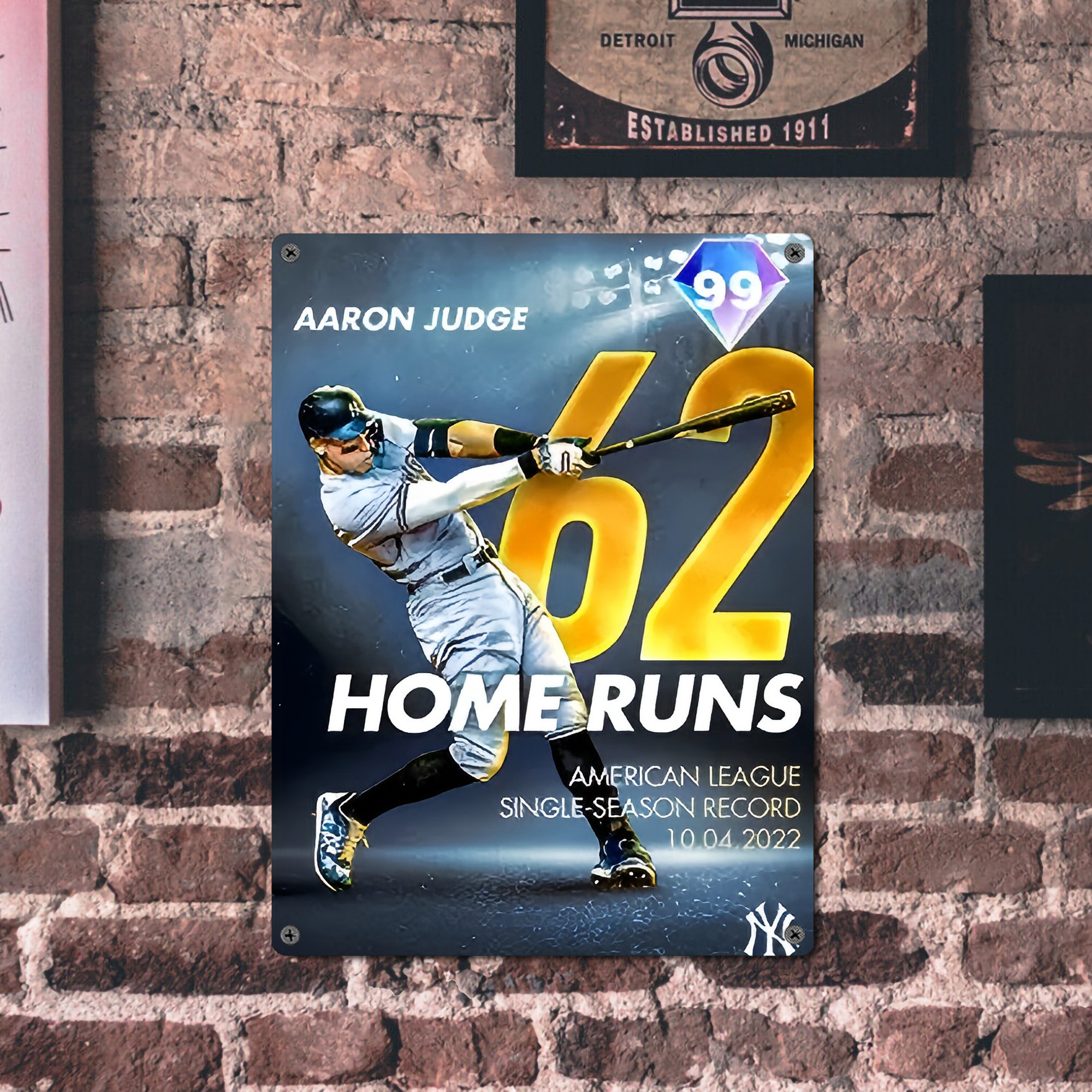 Aaron Judge 62nd Home Run Milestone Vintage Metal Tin Sign 12x16inch – Retro Wall Art Decor For Home, Bar, Kitchen, Bedroom, Office – Durable Iron Sheet Poster, Easy To Hang, Full-Color Printing