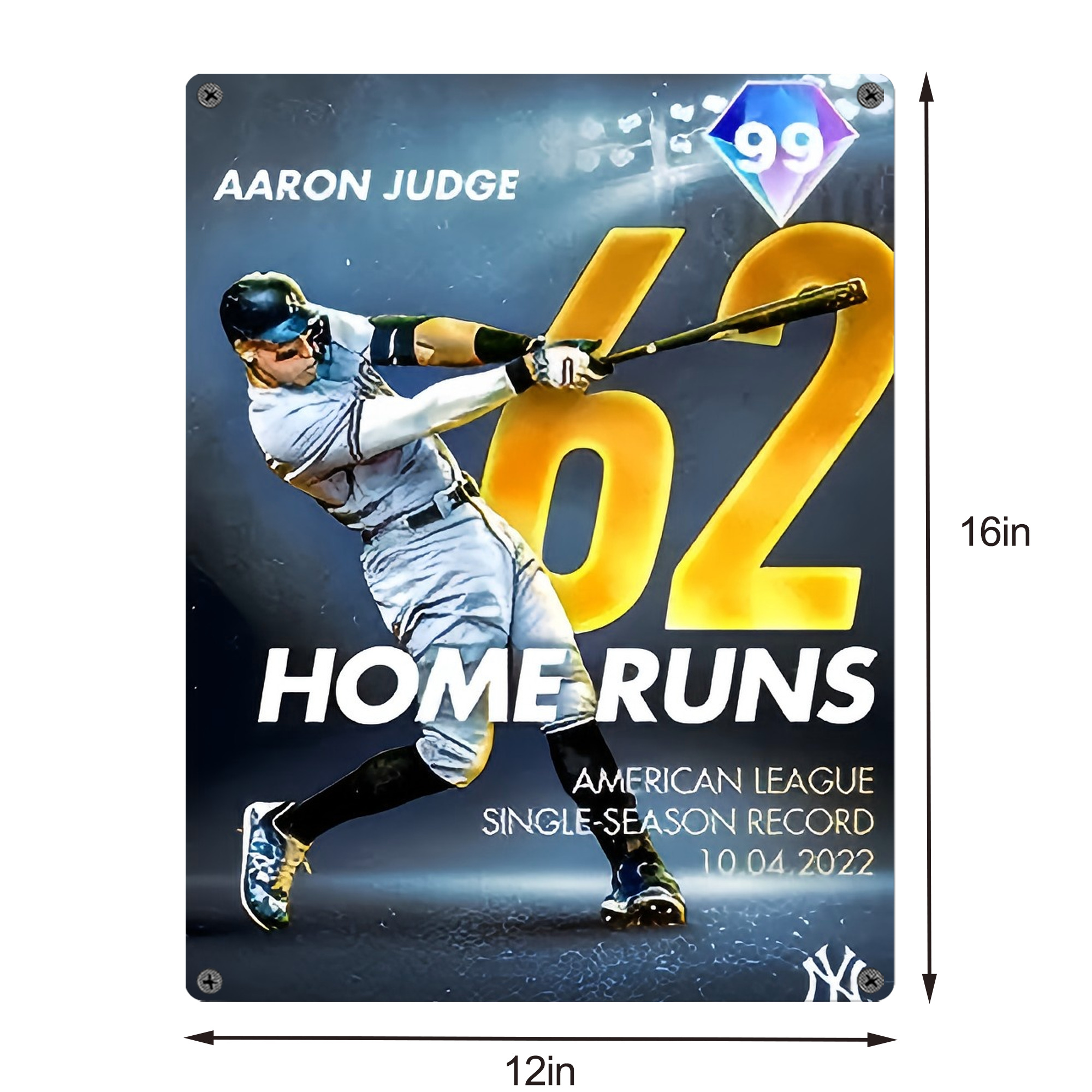 Aaron Judge 62nd Home Run Milestone Vintage Metal Tin Sign 12x16inch – Retro Wall Art Decor For Home, Bar, Kitchen, Bedroom, Office – Durable Iron Sheet Poster, Easy To Hang, Full-Color Printing