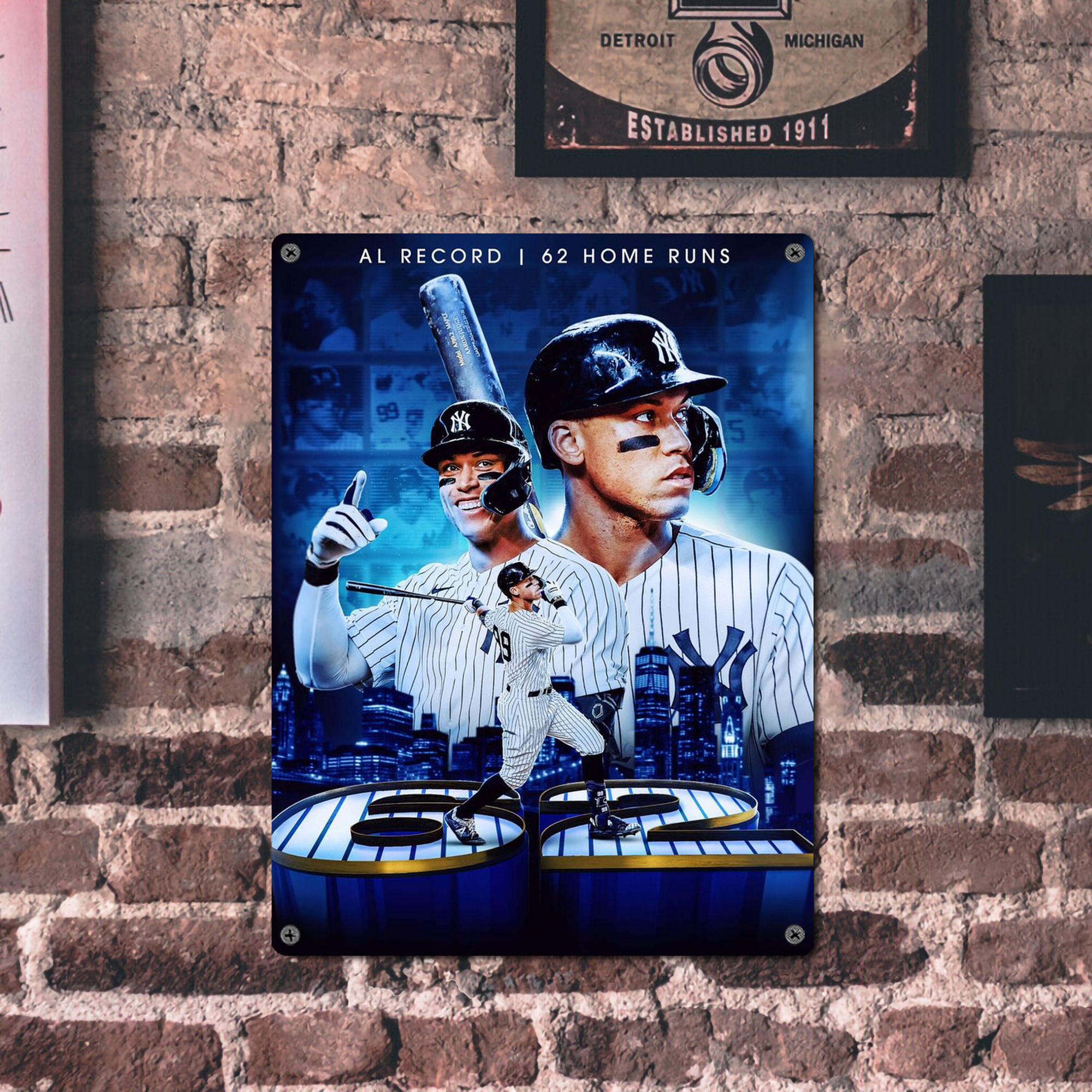 Aaron Judge AL Record 62 Home Runs Vintage Metal Tin Sign 12x16inch – Retro Wall Art Decor For Home, Bar, Kitchen, Bedroom, Office – Durable Iron Sheet Poster, Easy To Hang, Full-Color Printing