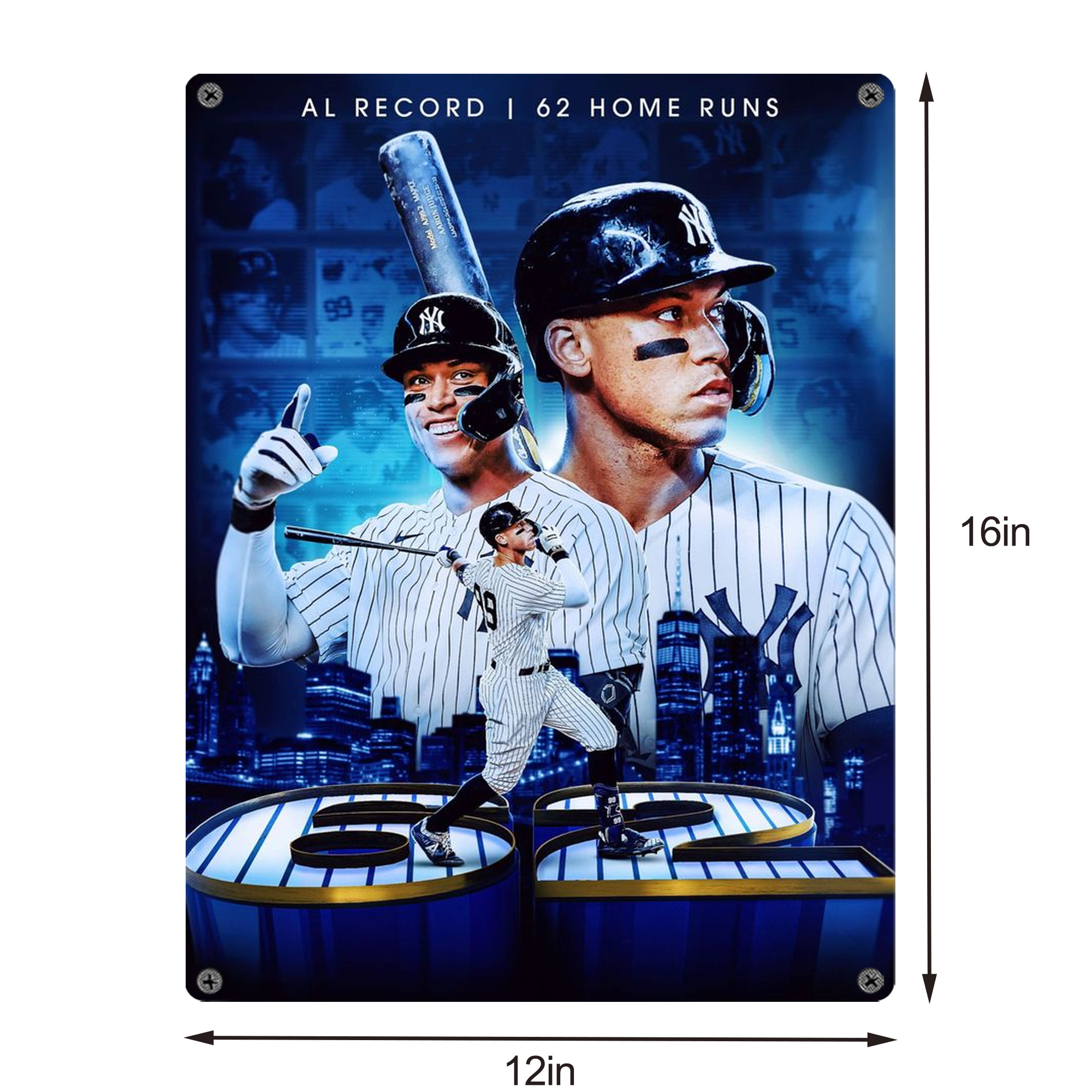 Aaron Judge AL Record 62 Home Runs Vintage Metal Tin Sign 12x16inch – Retro Wall Art Decor For Home, Bar, Kitchen, Bedroom, Office – Durable Iron Sheet Poster, Easy To Hang, Full-Color Printing