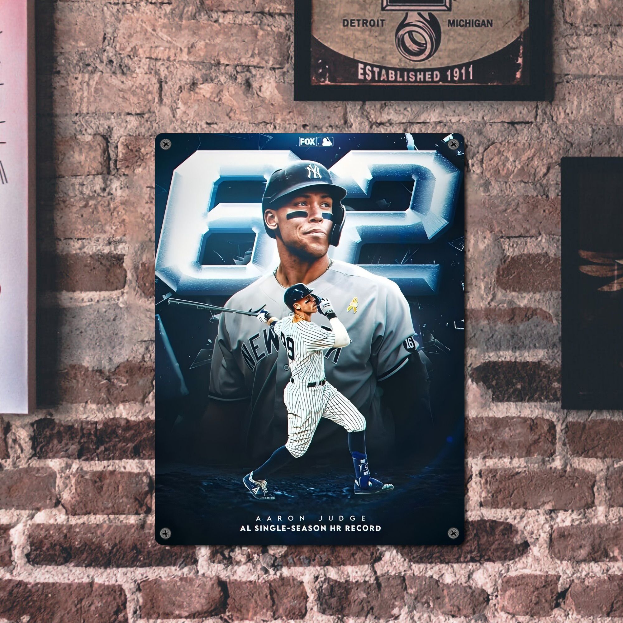 Aaron Judge AL Single Season 62  Home Run Record Vintage Metal Tin Sign 12x16inch – Retro Wall Art Decor For Home, Bar, Kitchen, Bedroom, Office – Durable Iron Sheet Poster, Easy To Hang, Full-Color Printing
