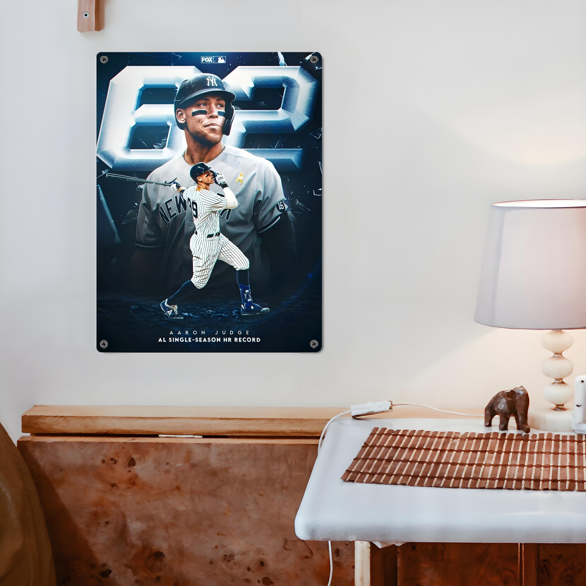 Aaron Judge AL Single Season 62  Home Run Record Vintage Metal Tin Sign 12x16inch – Retro Wall Art Decor For Home, Bar, Kitchen, Bedroom, Office – Durable Iron Sheet Poster, Easy To Hang, Full-Color Printing