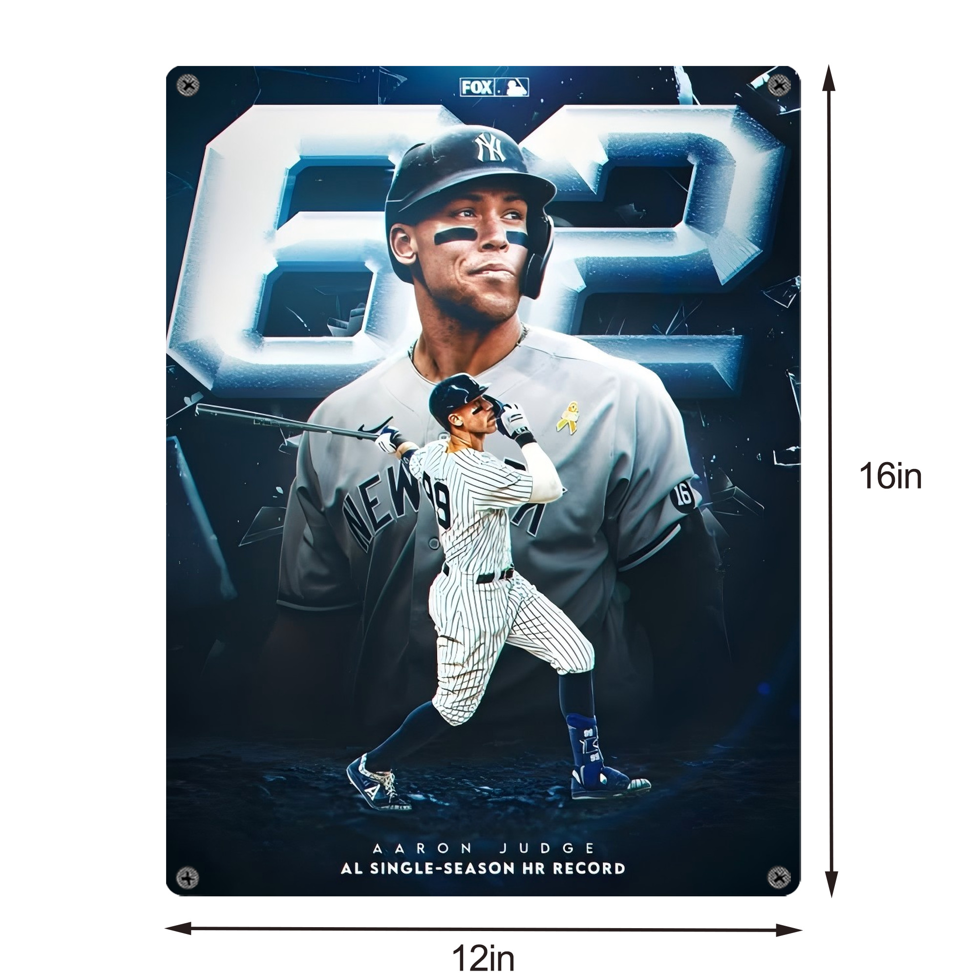 Aaron Judge AL Single Season 62  Home Run Record Vintage Metal Tin Sign 12x16inch – Retro Wall Art Decor For Home, Bar, Kitchen, Bedroom, Office – Durable Iron Sheet Poster, Easy To Hang, Full-Color Printing